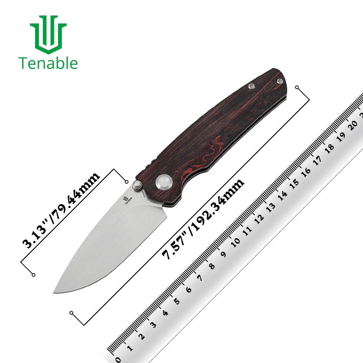 Tenable Raven Cross Bar Lock Folding Knife | 3.14" Stonewashed 14C28N Blade | Red and Black G-mascus Handle |  Black Bird Blades Design -T2109V3 - Image 10