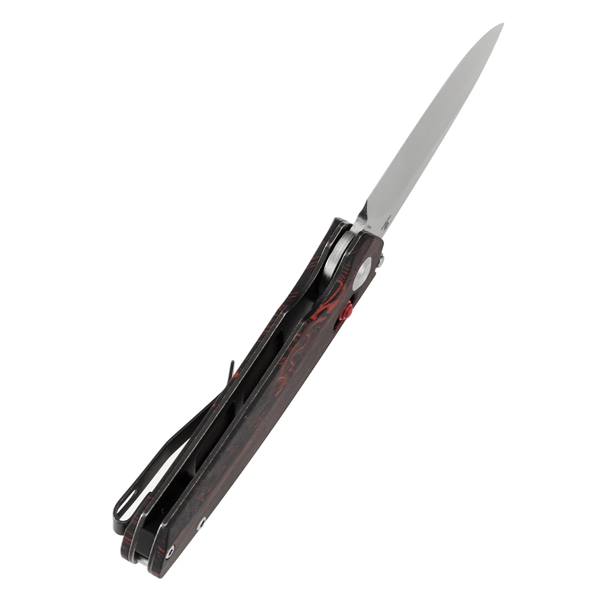 Tenable Raven Cross Bar Lock Folding Knife | 3.14" Stonewashed 14C28N Blade | Red and Black G-mascus Handle |  Black Bird Blades Design -T2109V3 - Image 4