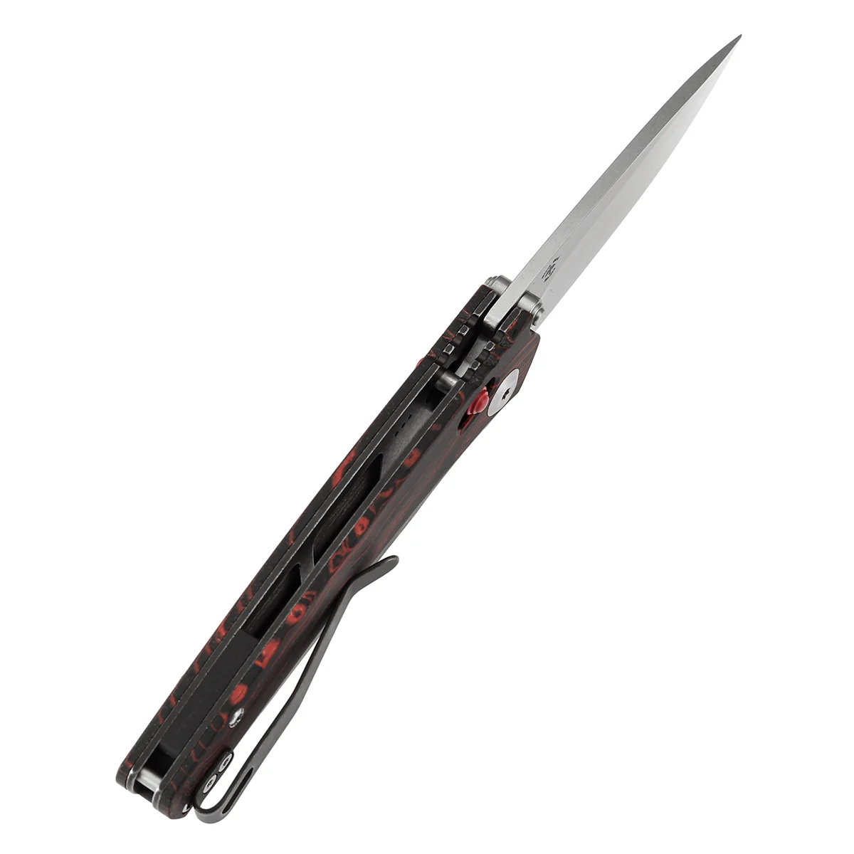 Tenable Raven Cross Bar Lock Folding Knife | 3.14" Stonewashed 14C28N Blade | Red and Black G-mascus Handle |  Black Bird Blades Design -T2109V3 - Image 5