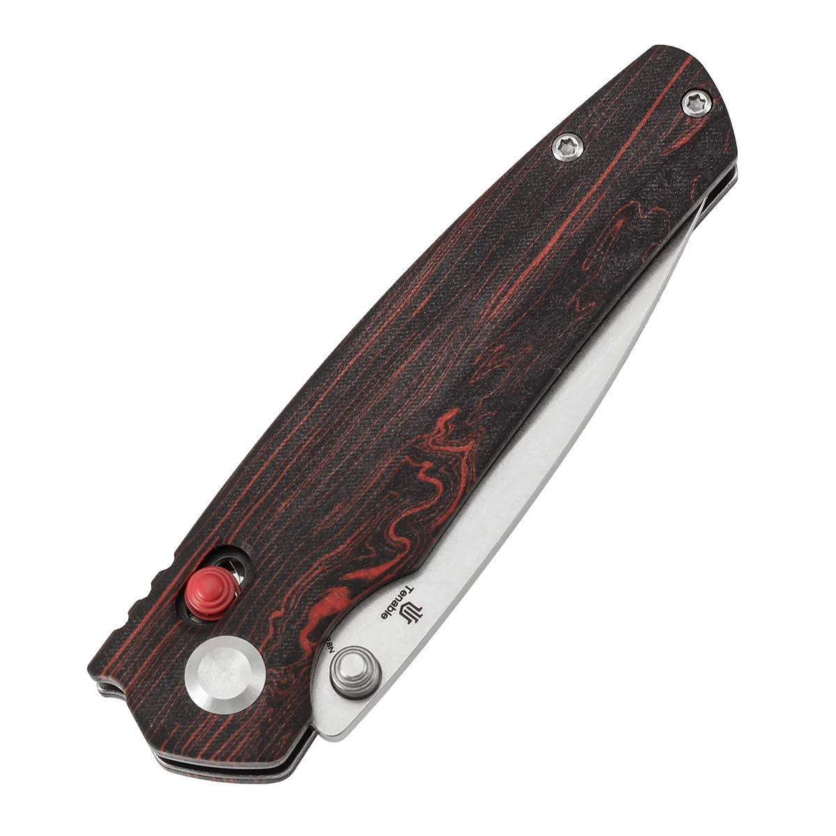 Tenable Raven Cross Bar Lock Folding Knife | 3.14" Stonewashed 14C28N Blade | Red and Black G-mascus Handle |  Black Bird Blades Design -T2109V3 - Image 6