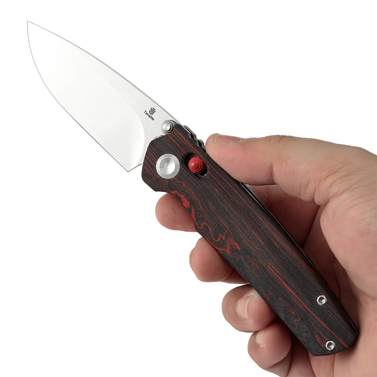 Tenable Raven Cross Bar Lock Folding Knife | 3.14" Stonewashed 14C28N Blade | Red and Black G-mascus Handle |  Black Bird Blades Design -T2109V3 - Image 9