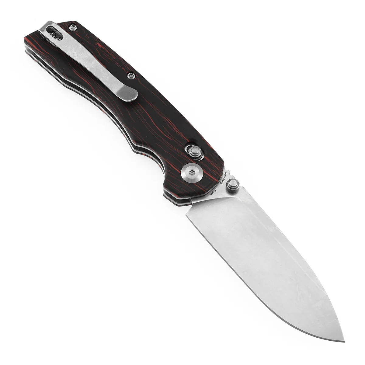 Tenable Kryo Cross Bar Lock | Red & Black G-mascus Handle | 3.58‘’ Stonewashed 14C28N Blade | Kim Ning Design-T1001V11 - Image 3