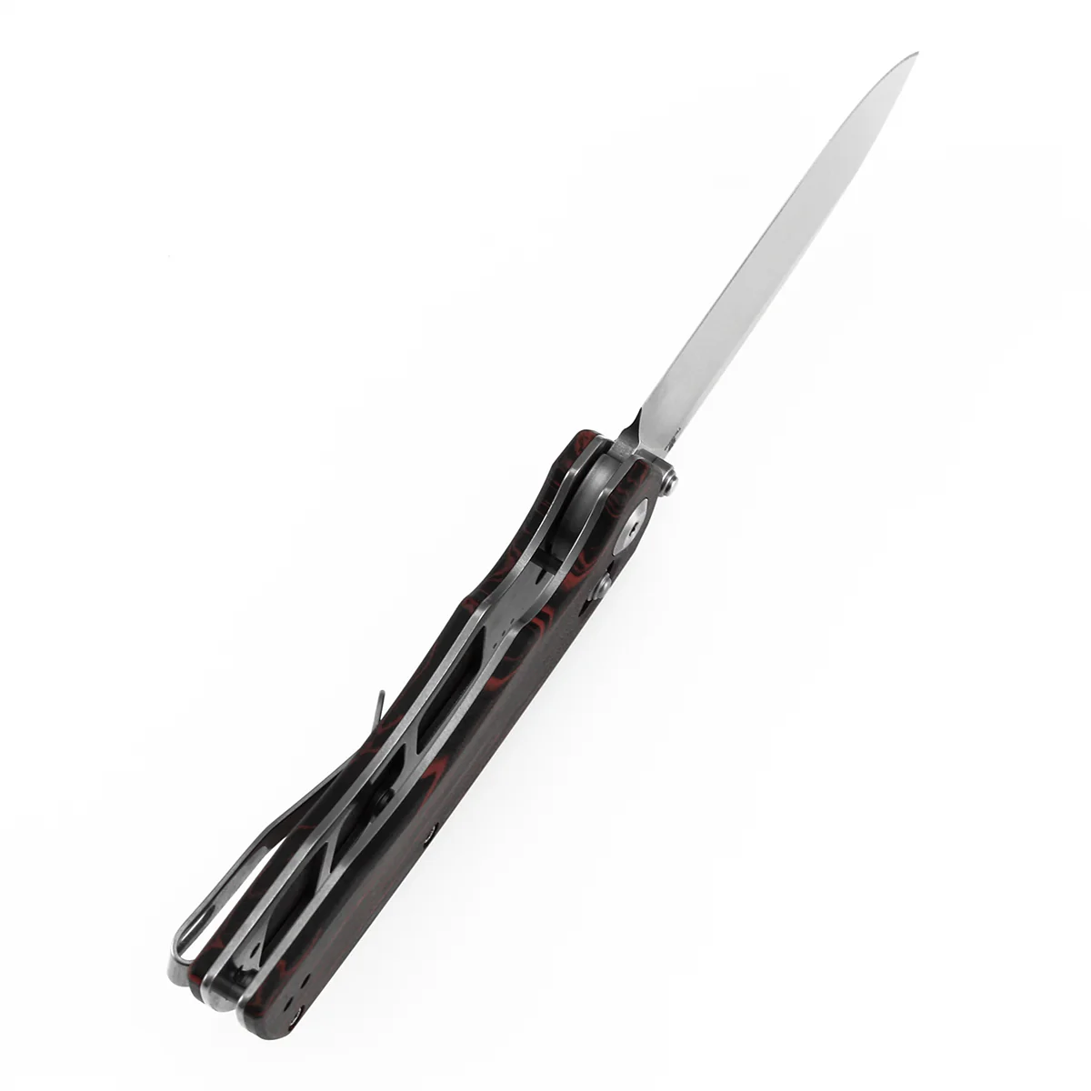 Tenable Kryo Cross Bar Lock | Red & Black G-mascus Handle | 3.58‘’ Stonewashed 14C28N Blade | Kim Ning Design-T1001V11 - Image 4
