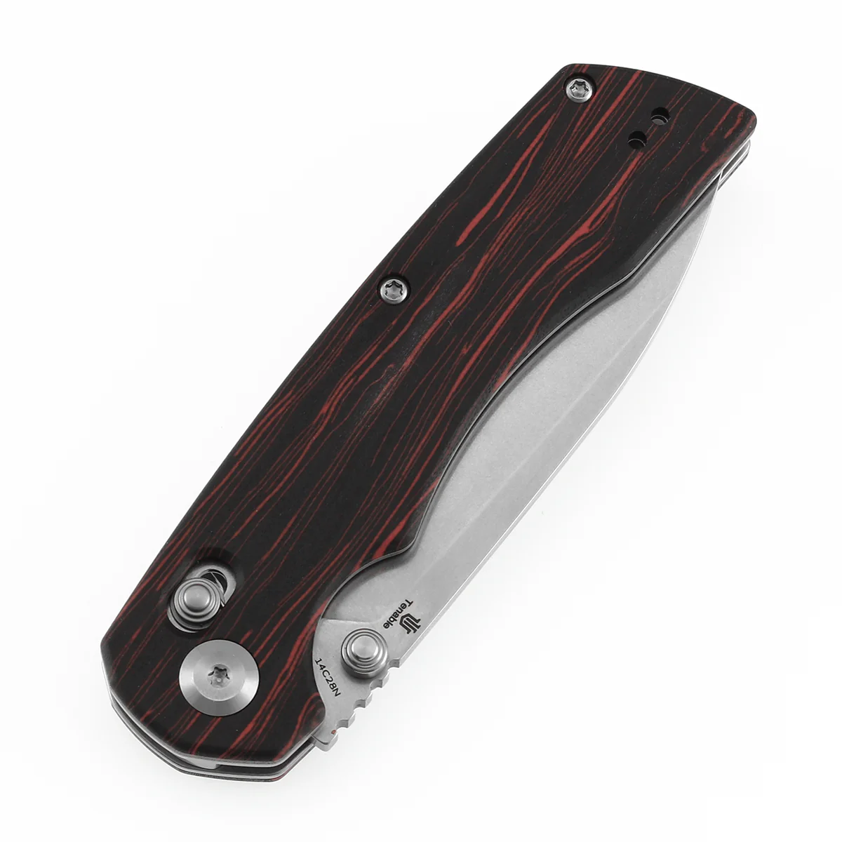 Tenable Kryo Cross Bar Lock | Red & Black G-mascus Handle | 3.58‘’ Stonewashed 14C28N Blade | Kim Ning Design-T1001V11 - Image 6