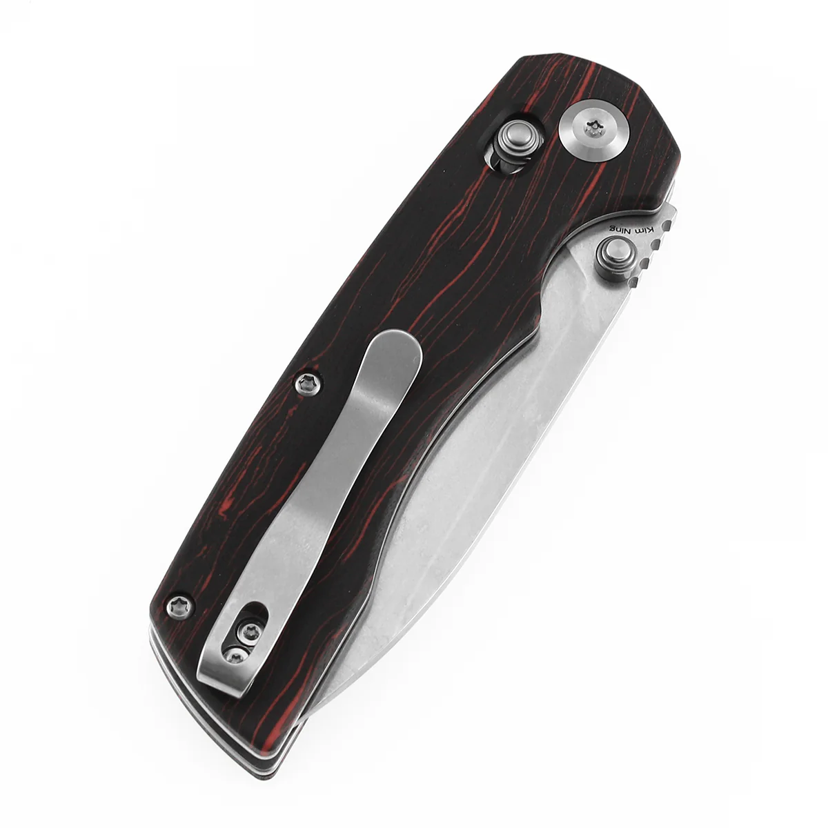Tenable Kryo Cross Bar Lock | Red & Black G-mascus Handle | 3.58‘’ Stonewashed 14C28N Blade | Kim Ning Design-T1001V11 - Image 7