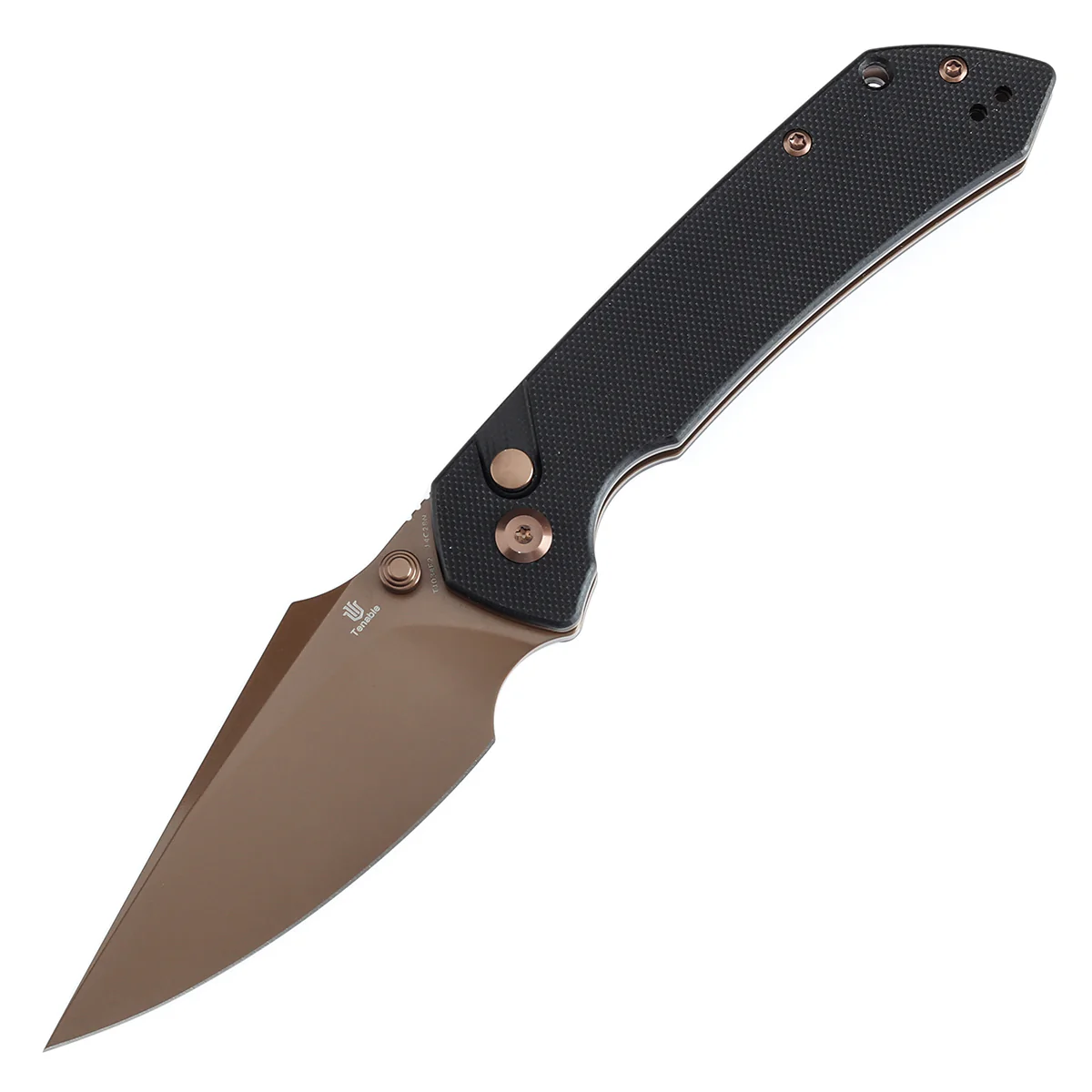 BladeHQ Exclusive Tenable Fenrir Button Lock Knife Black G-10 (3.4" Rose Gold 14C28N) T1034F2 - Image 3