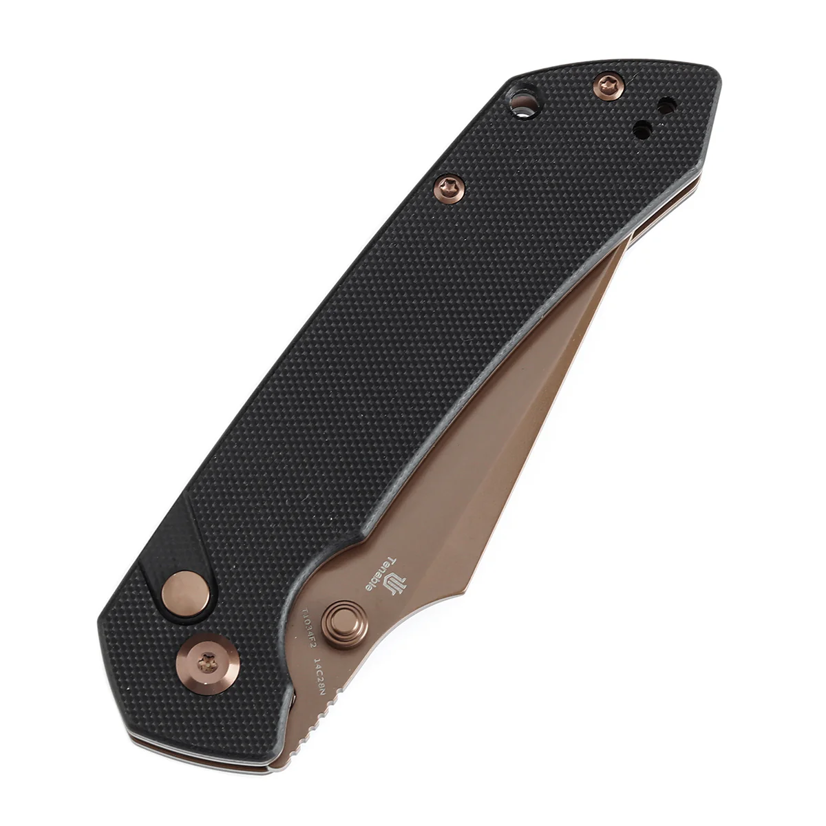 BladeHQ Exclusive Tenable Fenrir Button Lock Knife Black G-10 (3.4" Rose Gold 14C28N) T1034F2 - Image 6