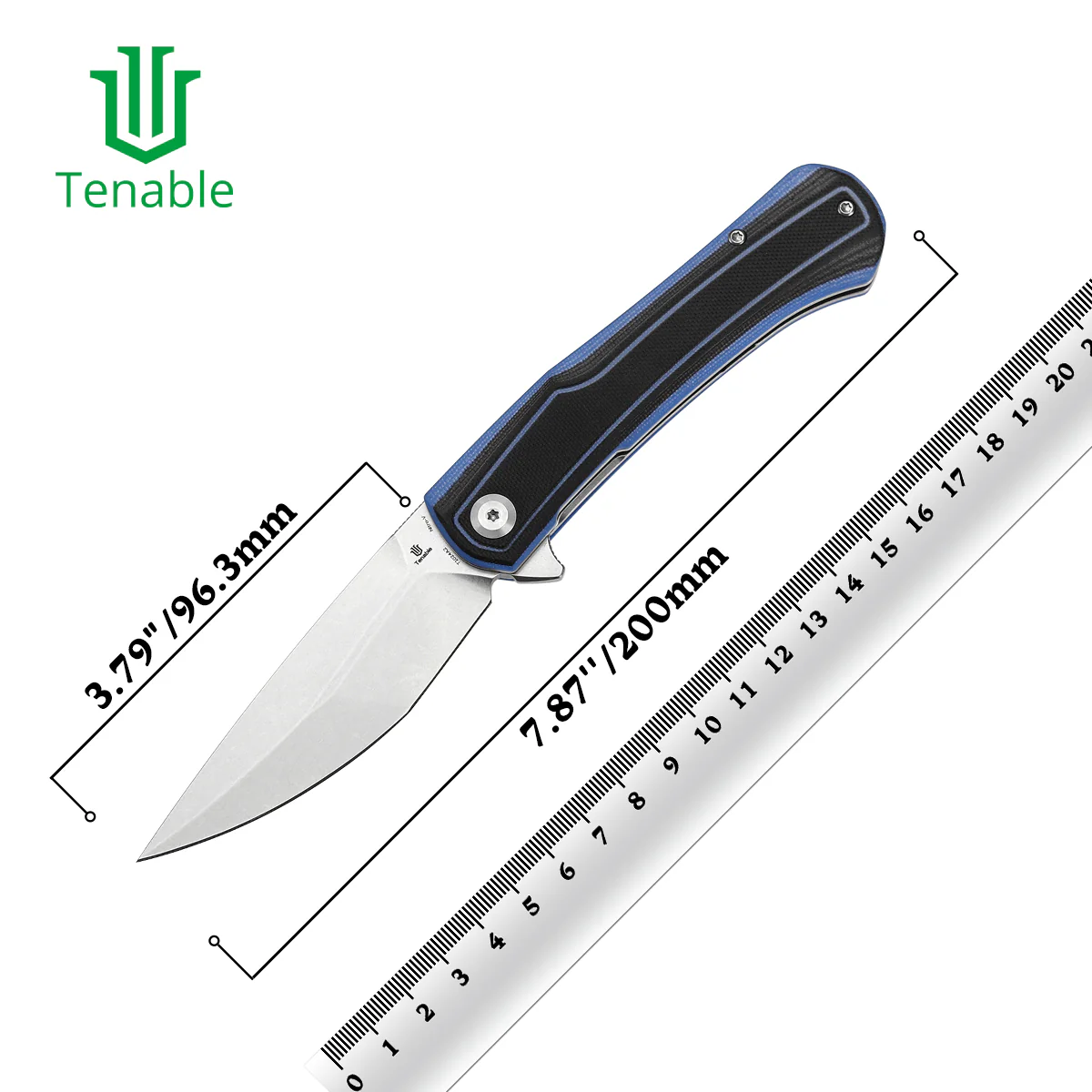Tenable Kratos Folding Knife Black and Blue G10 Handle(3.79" Stonewashed Nitro-V Blade) Ostap Hel Design-T1024A2 - Image 10