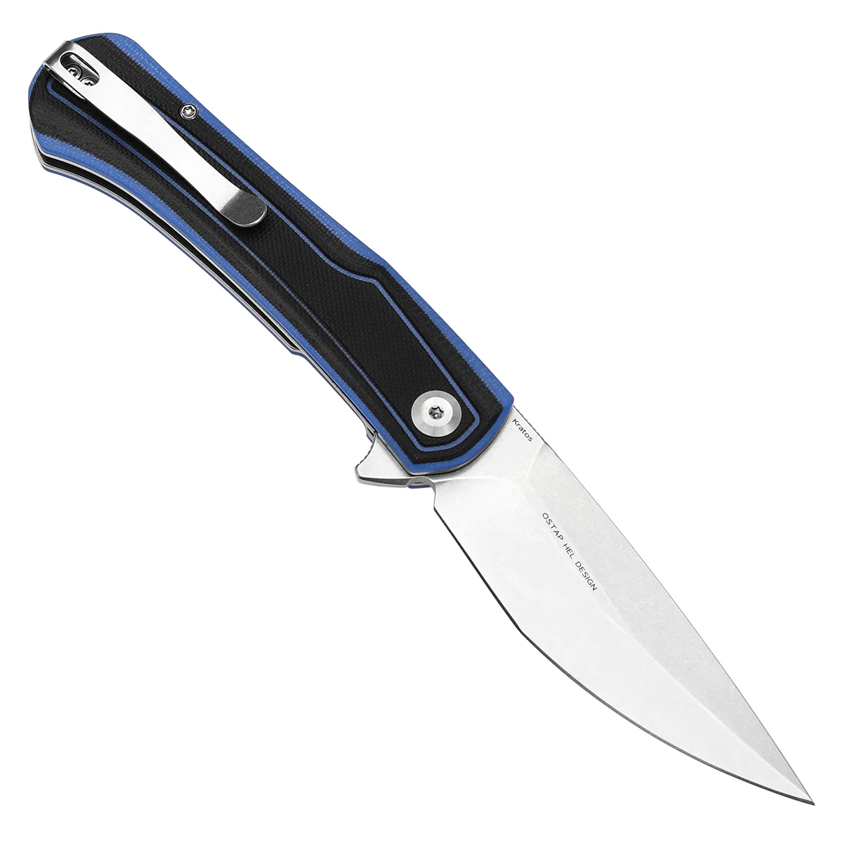 Tenable Kratos Folding Knife Black and Blue G10 Handle(3.79" Stonewashed Nitro-V Blade) Ostap Hel Design-T1024A2 - Image 3