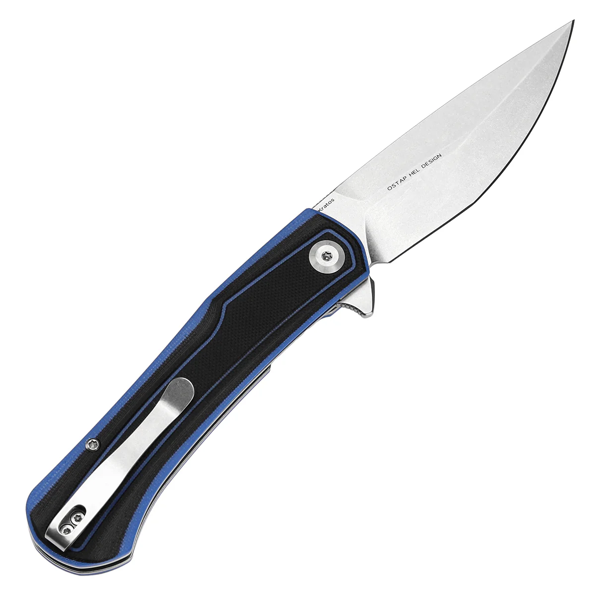 Tenable Kratos Folding Knife Black and Blue G10 Handle(3.79" Stonewashed Nitro-V Blade) Ostap Hel Design-T1024A2 - Image 8