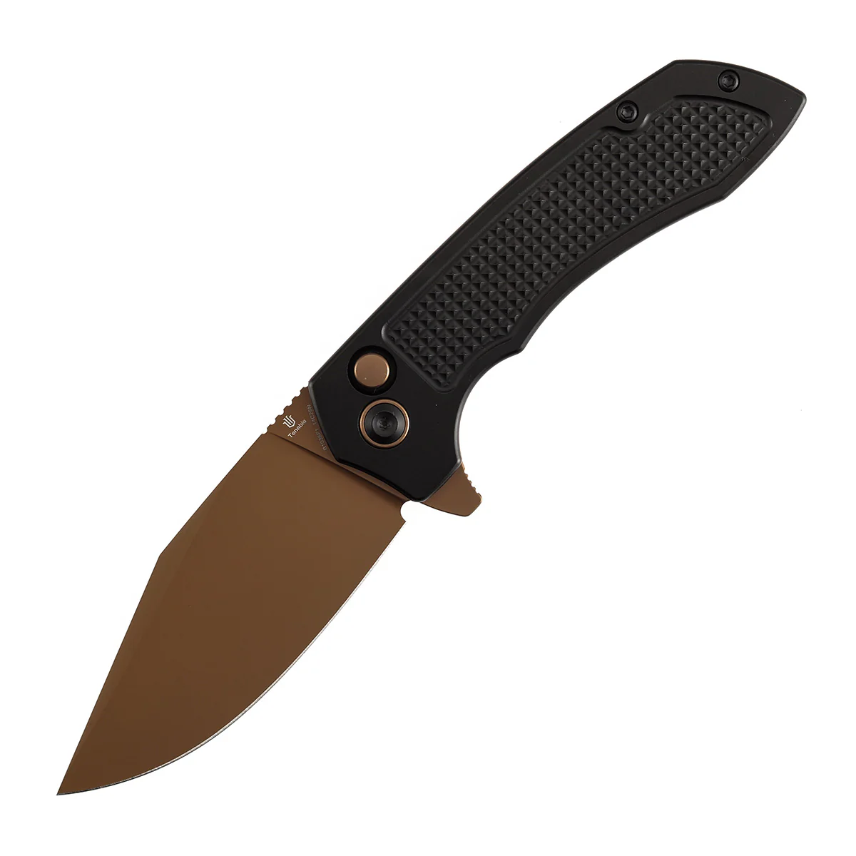 Entity  Button Lock Folding Knife - 3.52'' Rose Gold 14C28N Blade| Black Aluminum Handle| Nalu Knives - B1036F1 - Image 2