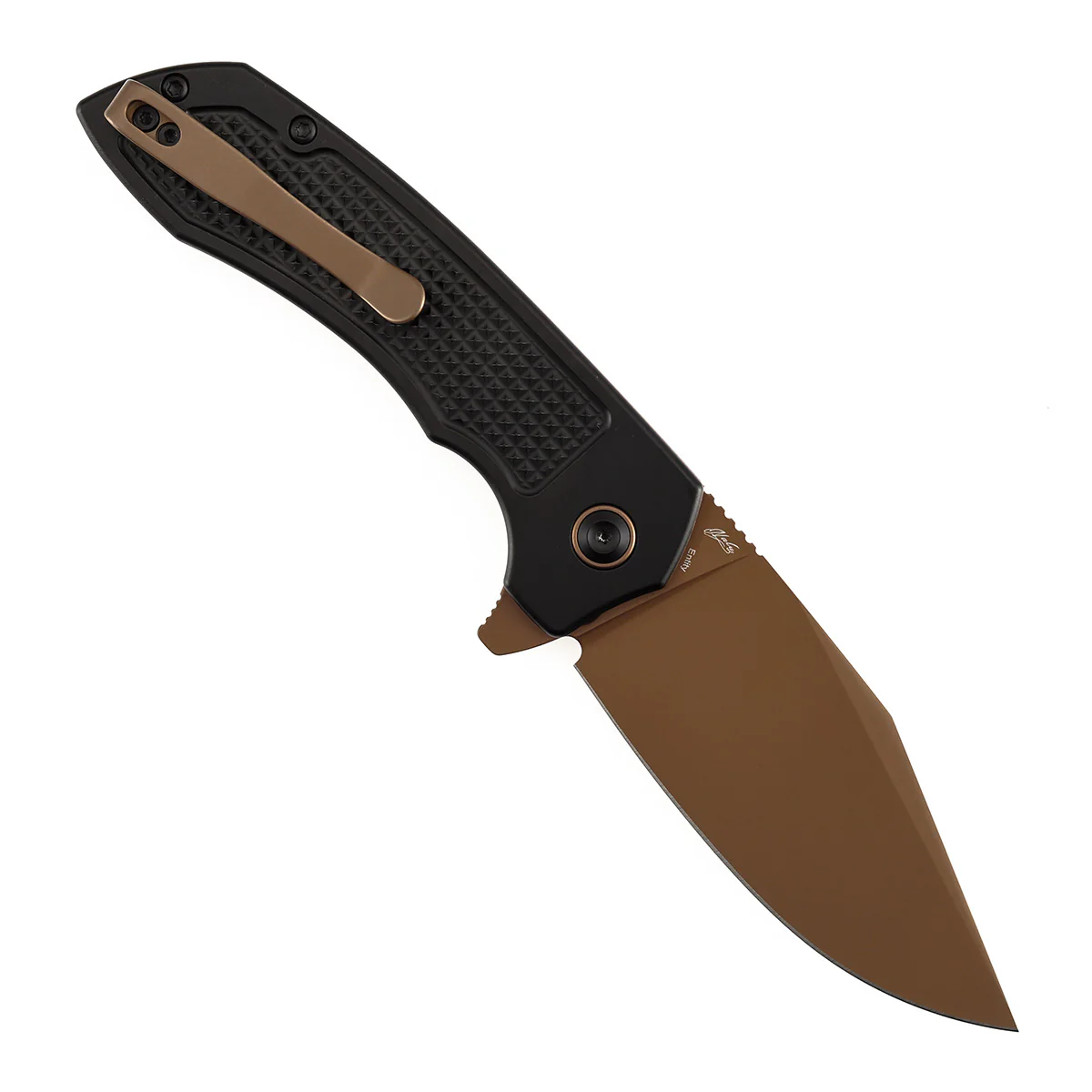 Entity  Button Lock Folding Knife - 3.52'' Rose Gold 14C28N Blade| Black Aluminum Handle| Nalu Knives - B1036F1 - Image 3