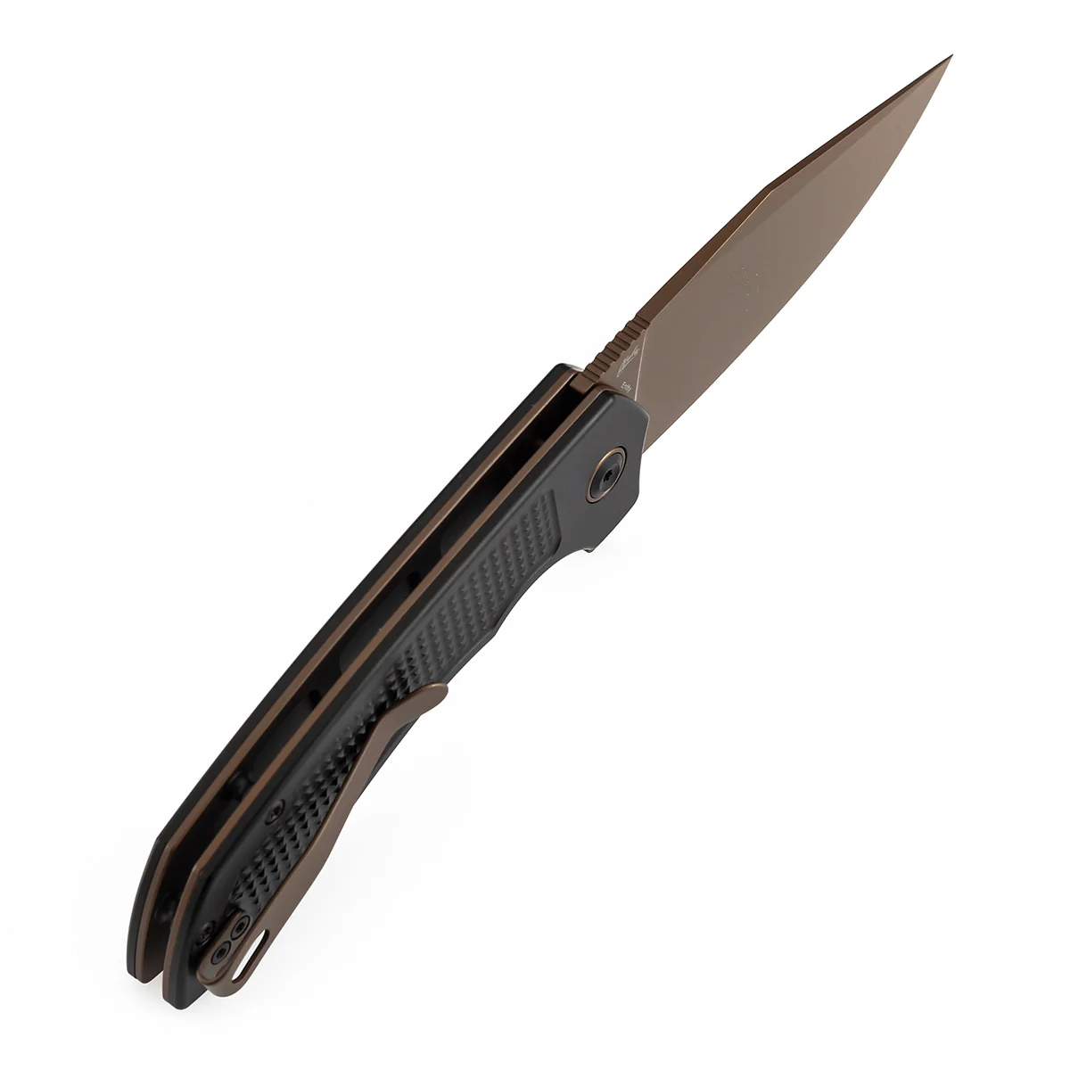 Entity  Button Lock Folding Knife - 3.52'' Rose Gold 14C28N Blade| Black Aluminum Handle| Nalu Knives - B1036F1 - Image 5
