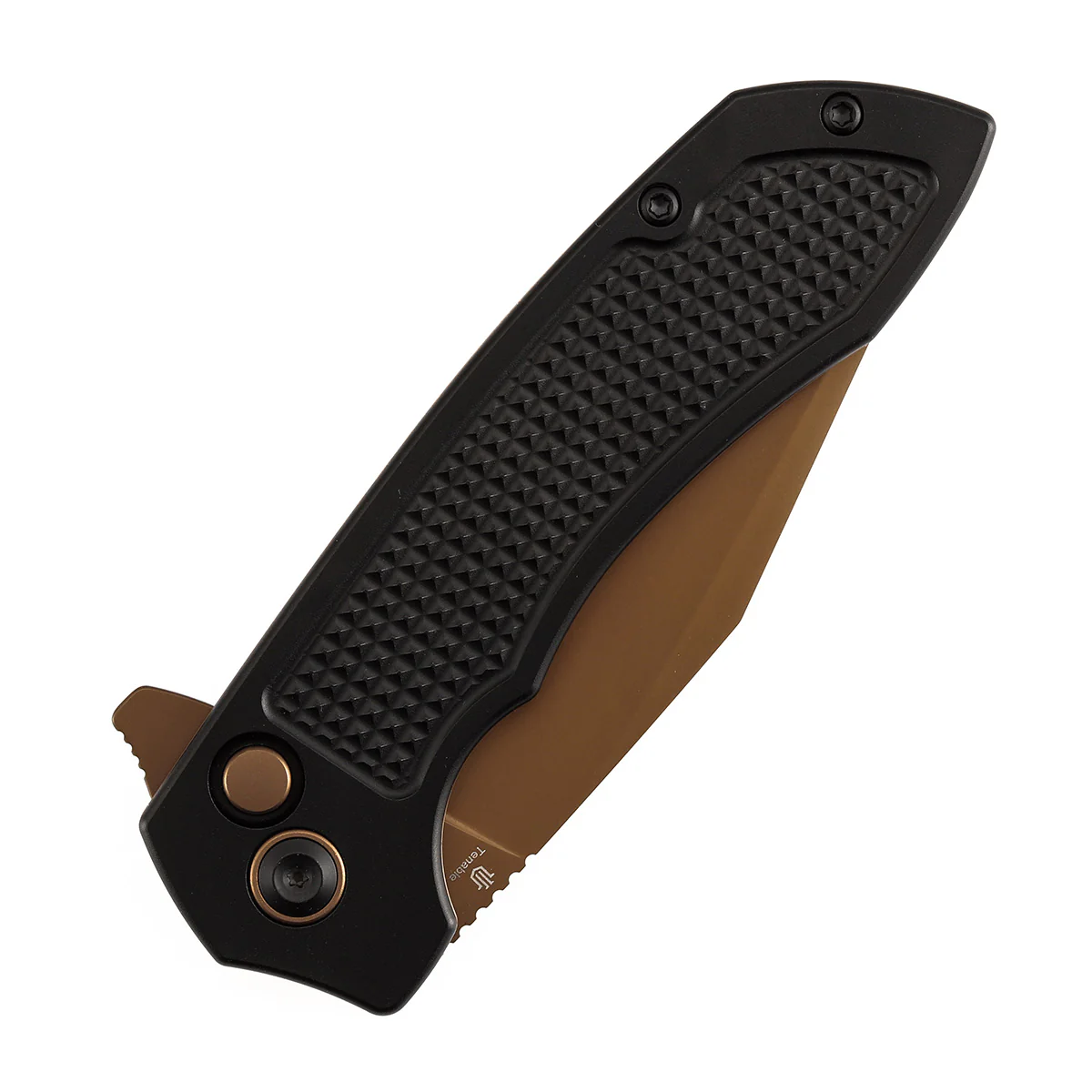 Entity  Button Lock Folding Knife - 3.52'' Rose Gold 14C28N Blade| Black Aluminum Handle| Nalu Knives - B1036F1 - Image 6