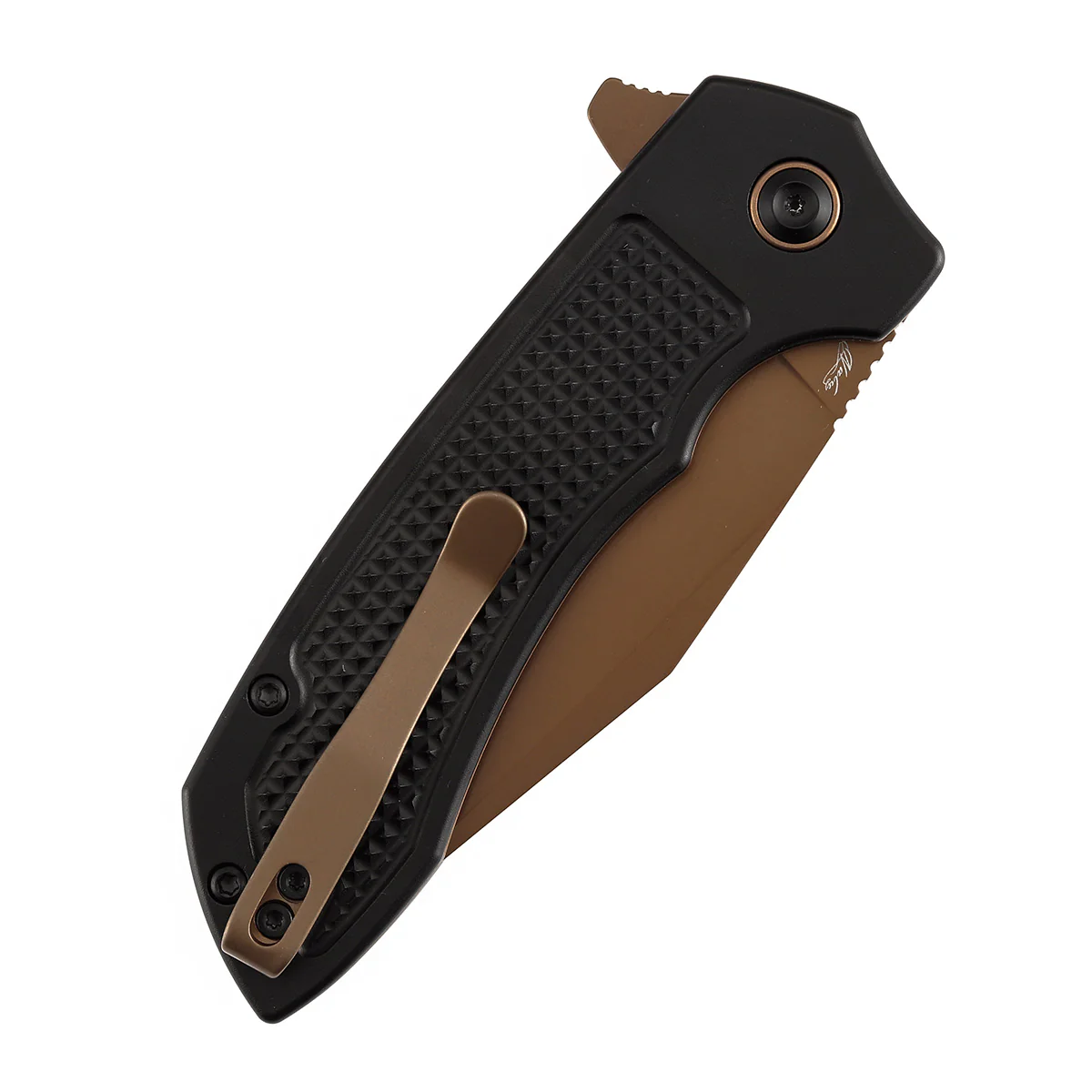 Entity  Button Lock Folding Knife - 3.52'' Rose Gold 14C28N Blade| Black Aluminum Handle| Nalu Knives - B1036F1 - Image 7