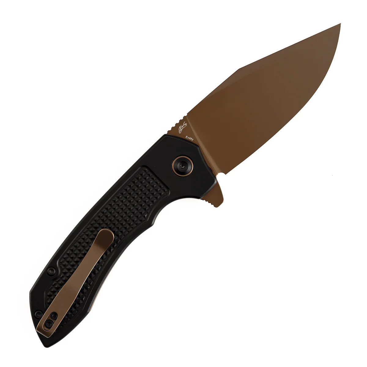Entity  Button Lock Folding Knife - 3.52'' Rose Gold 14C28N Blade| Black Aluminum Handle| Nalu Knives - B1036F1 - Image 8