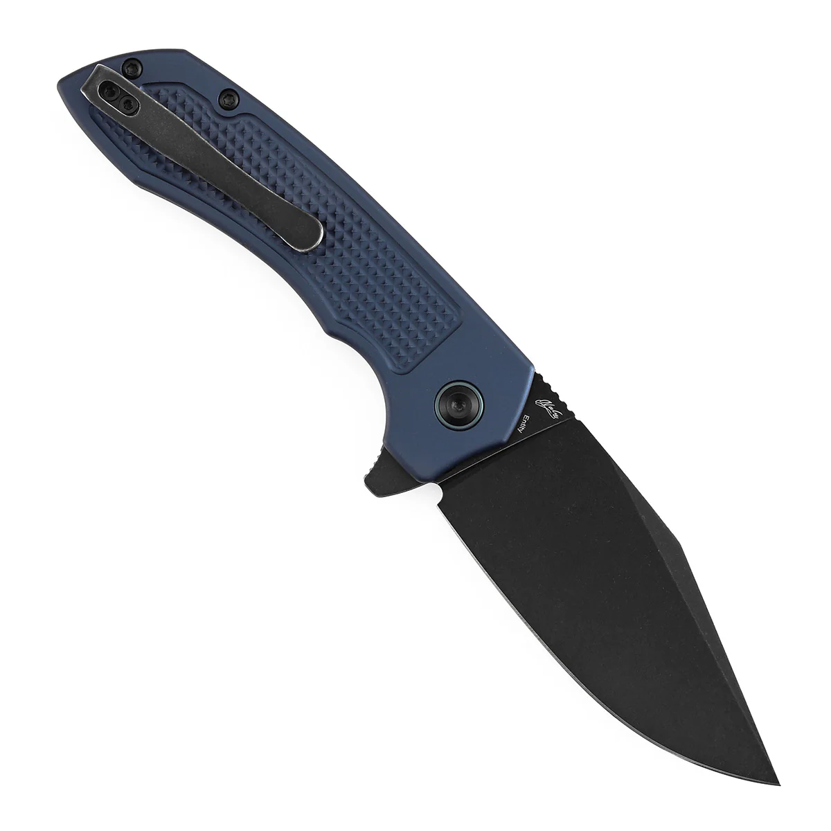 Entity Button Lock Folding Knife - 3.52'' Blackwash 14C28N Blade| Blue Aluminum Handle| Nalu Knives - B1036F5 - Image 3