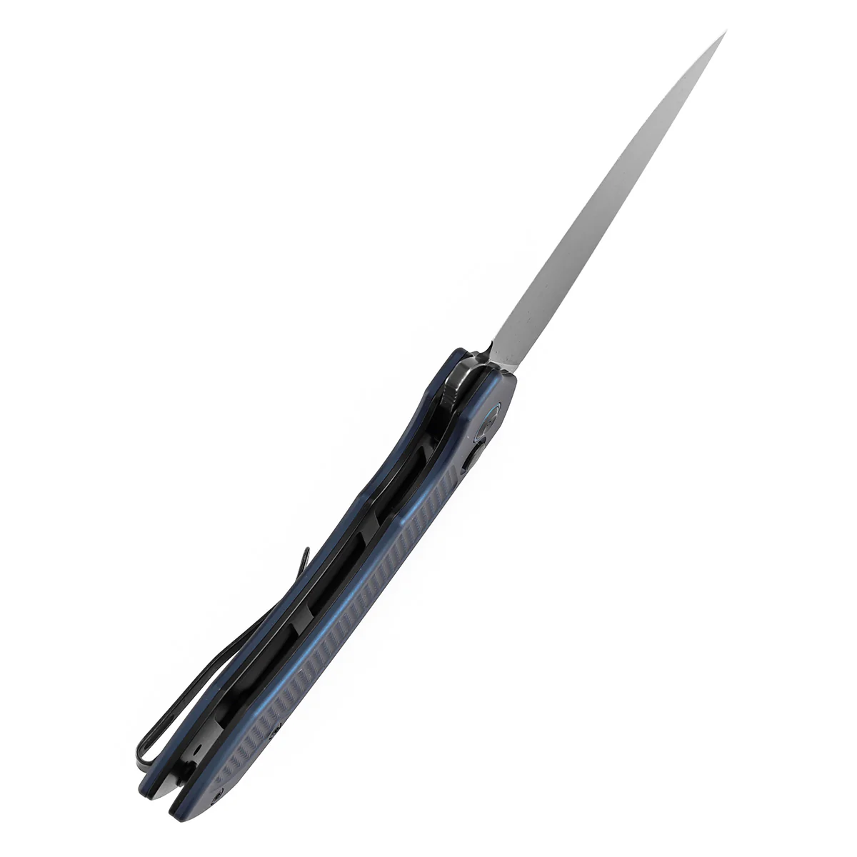 Entity Button Lock Folding Knife - 3.52'' Blackwash 14C28N Blade| Blue Aluminum Handle| Nalu Knives - B1036F5 - Image 4