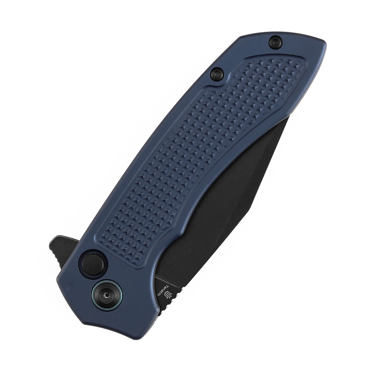 Entity Button Lock Folding Knife - 3.52'' Blackwash 14C28N Blade| Blue Aluminum Handle| Nalu Knives - B1036F5 - Image 6