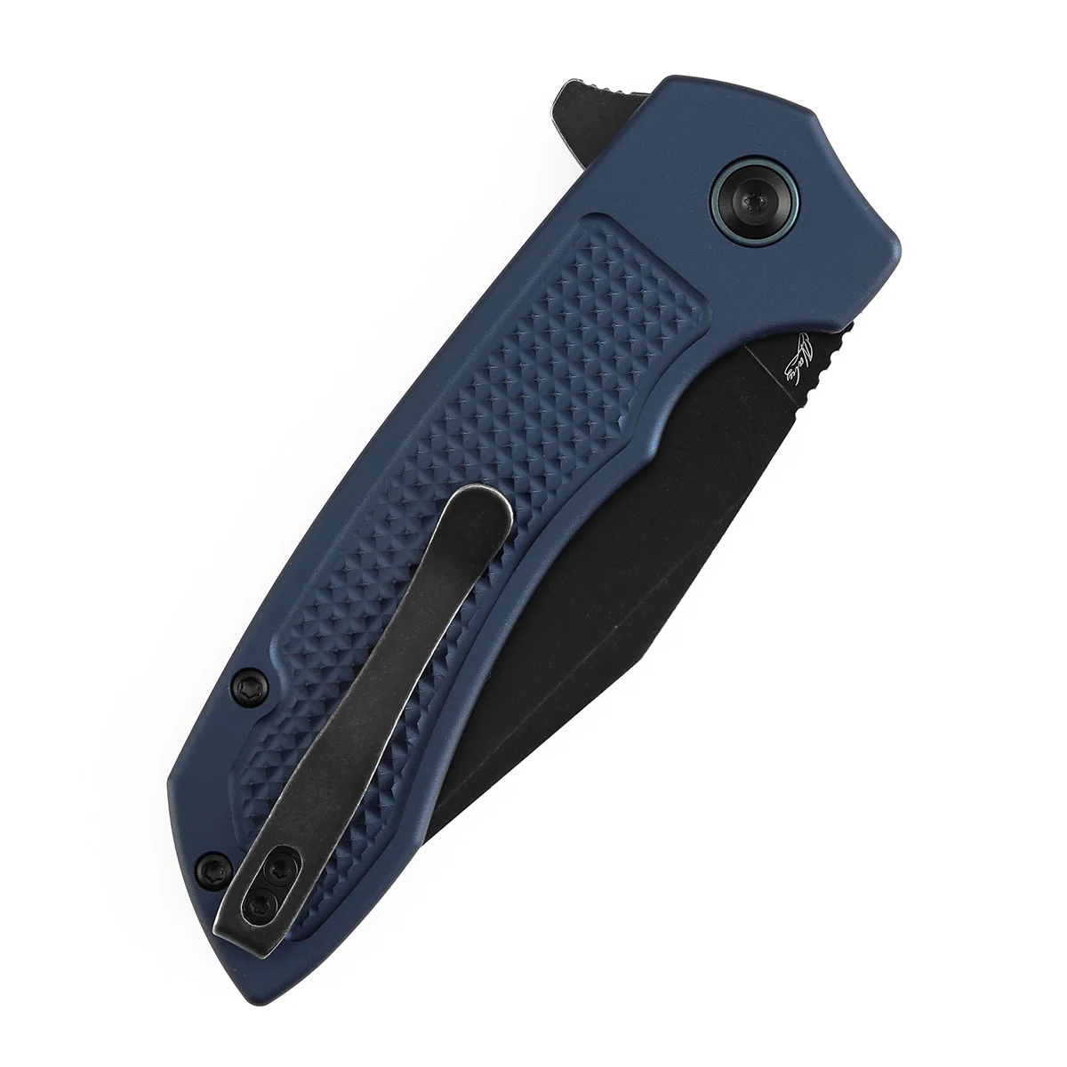 Entity Button Lock Folding Knife - 3.52'' Blackwash 14C28N Blade| Blue Aluminum Handle| Nalu Knives - B1036F5 - Image 7