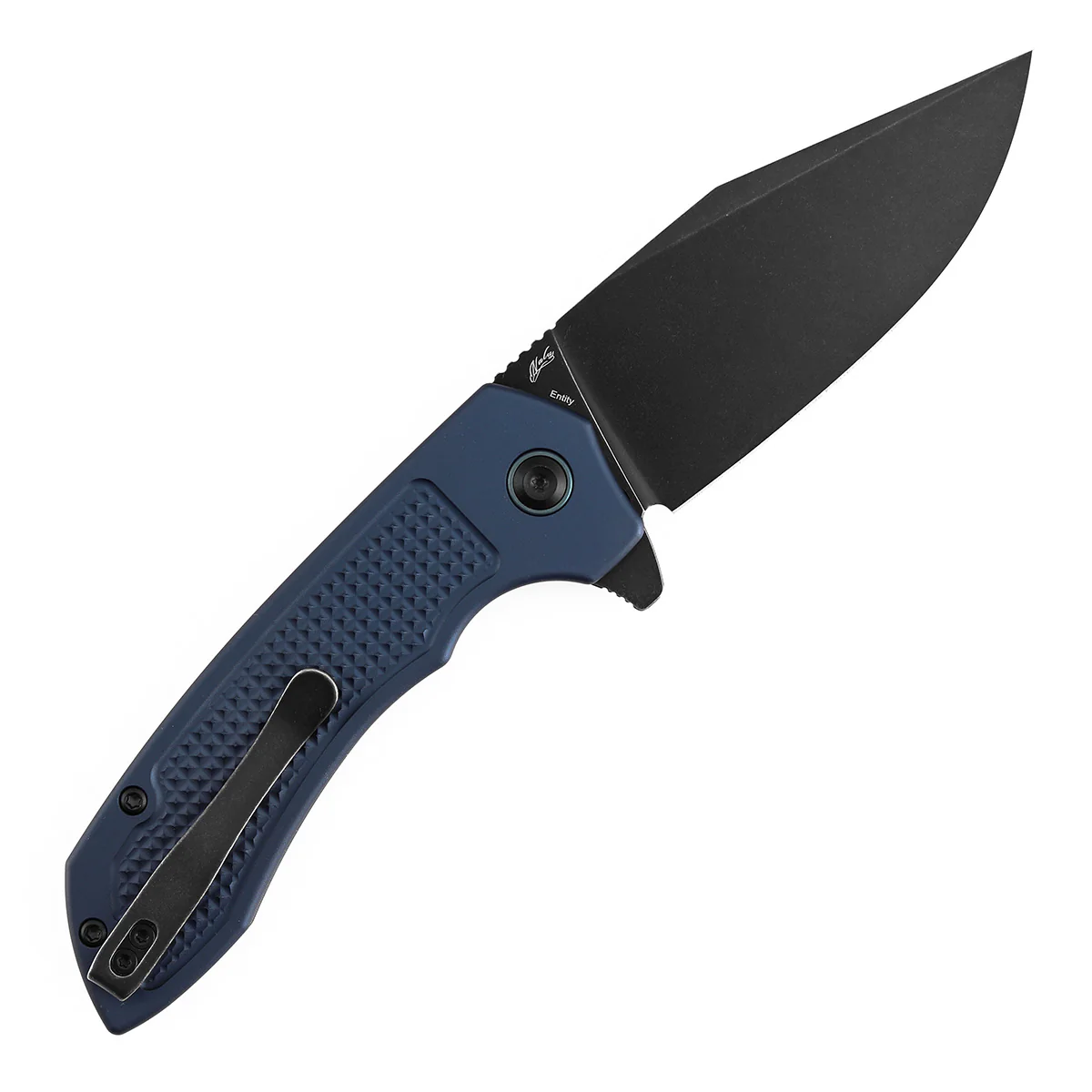 Entity Button Lock Folding Knife - 3.52'' Blackwash 14C28N Blade| Blue Aluminum Handle| Nalu Knives - B1036F5 - Image 8