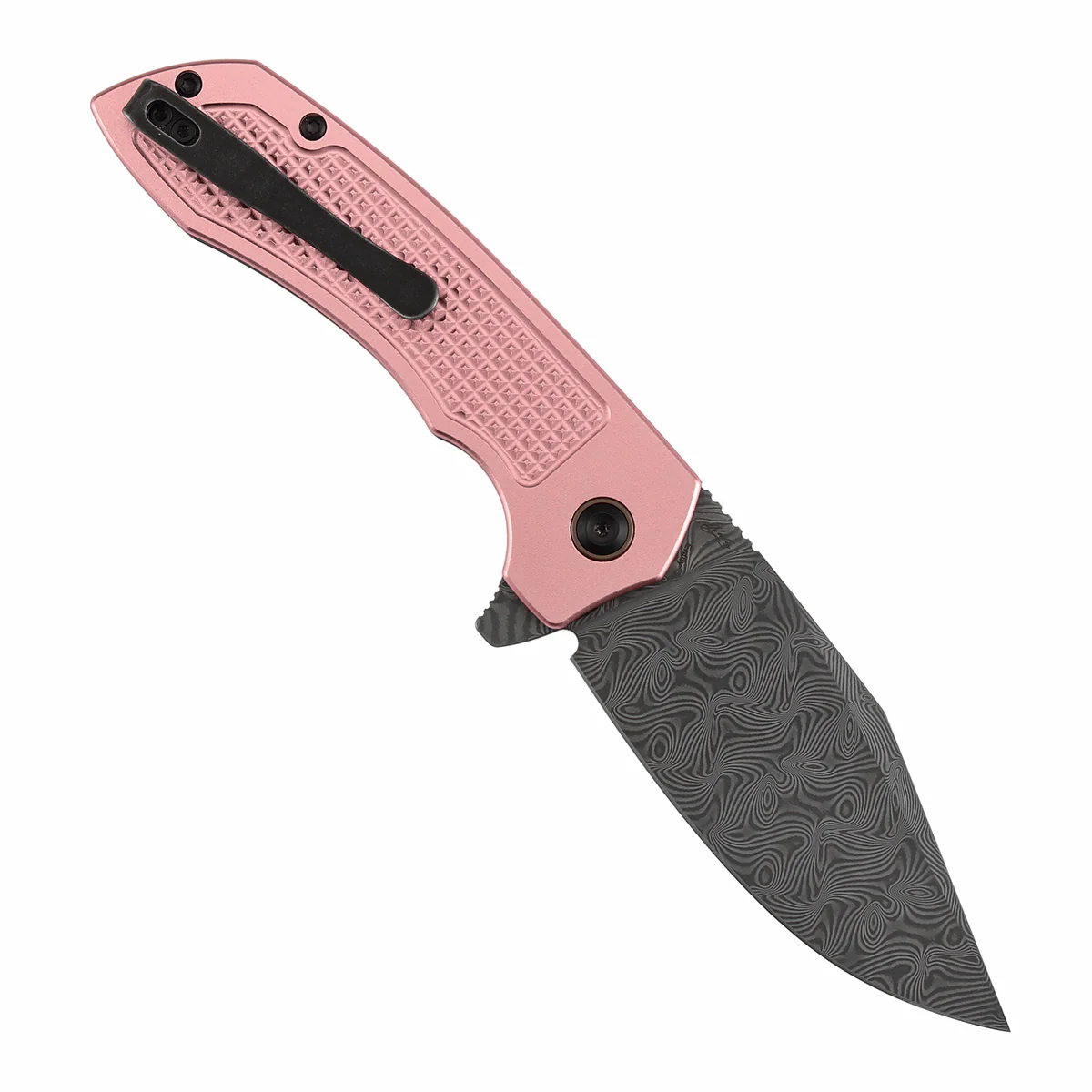 Entity Button Lock Flipper Knife - 3.52'' Water Ripple Damascus Blade| Rose Gold Aluminum Handle| Nalu Knives - B1036F4 - Image 3