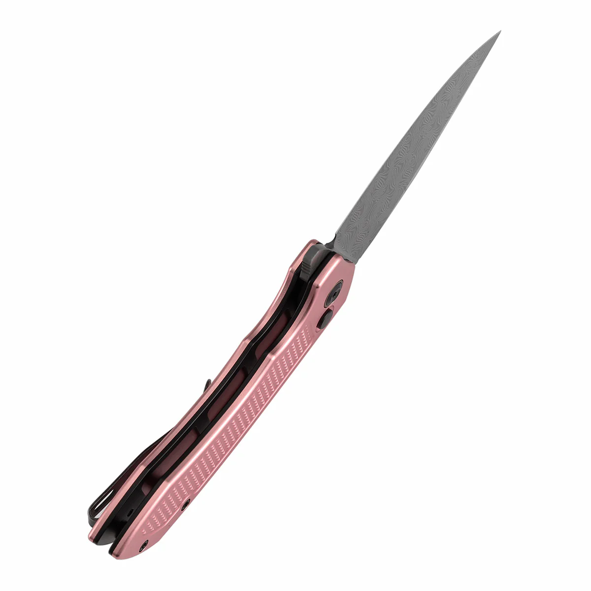 Entity Button Lock Flipper Knife - 3.52'' Water Ripple Damascus Blade| Rose Gold Aluminum Handle| Nalu Knives - B1036F4 - Image 4
