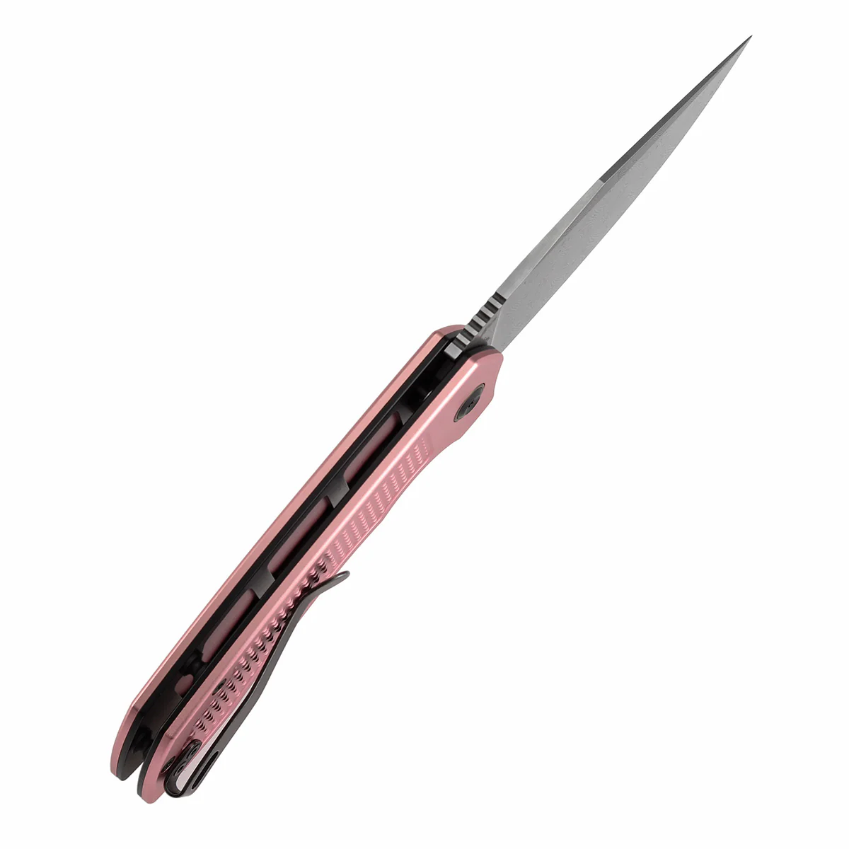 Entity Button Lock Flipper Knife - 3.52'' Water Ripple Damascus Blade| Rose Gold Aluminum Handle| Nalu Knives - B1036F4 - Image 5