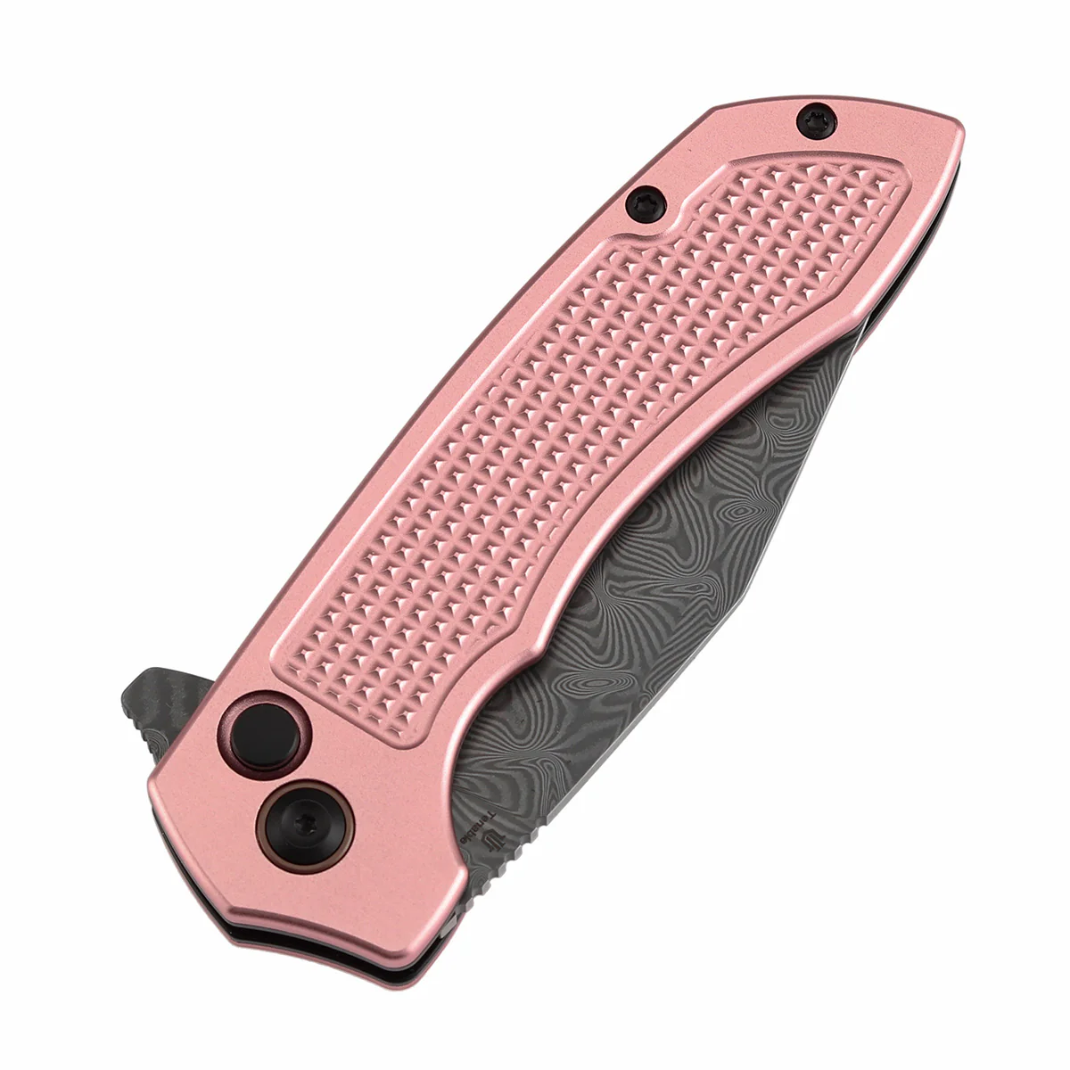 Entity Button Lock Flipper Knife - 3.52'' Water Ripple Damascus Blade| Rose Gold Aluminum Handle| Nalu Knives - B1036F4 - Image 6