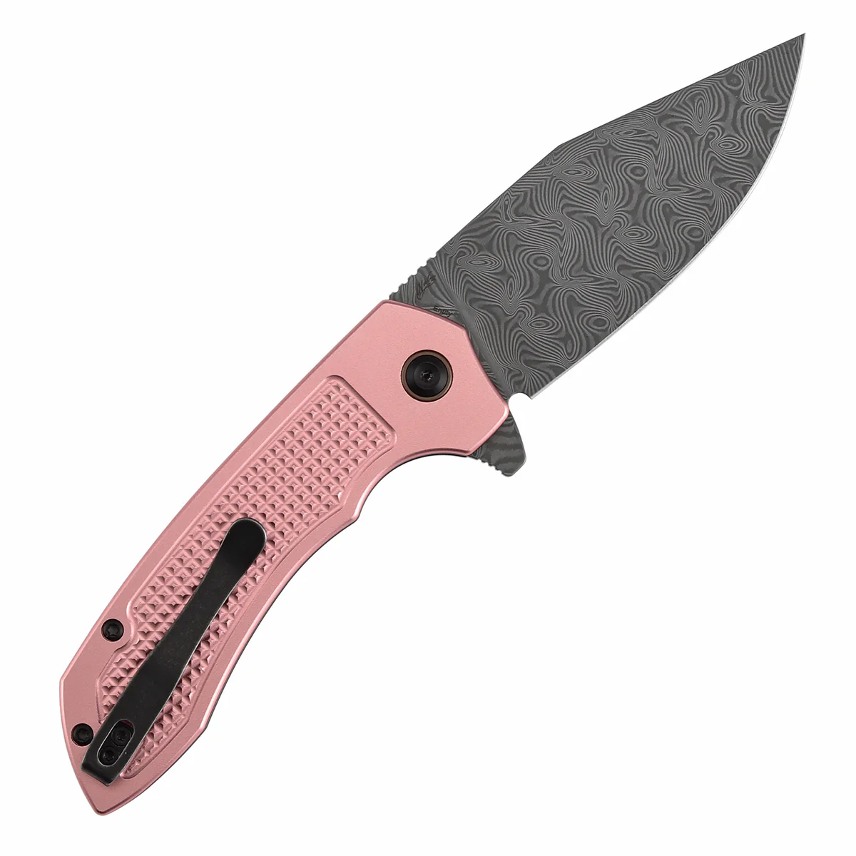 Entity Button Lock Flipper Knife - 3.52'' Water Ripple Damascus Blade| Rose Gold Aluminum Handle| Nalu Knives - B1036F4 - Image 8