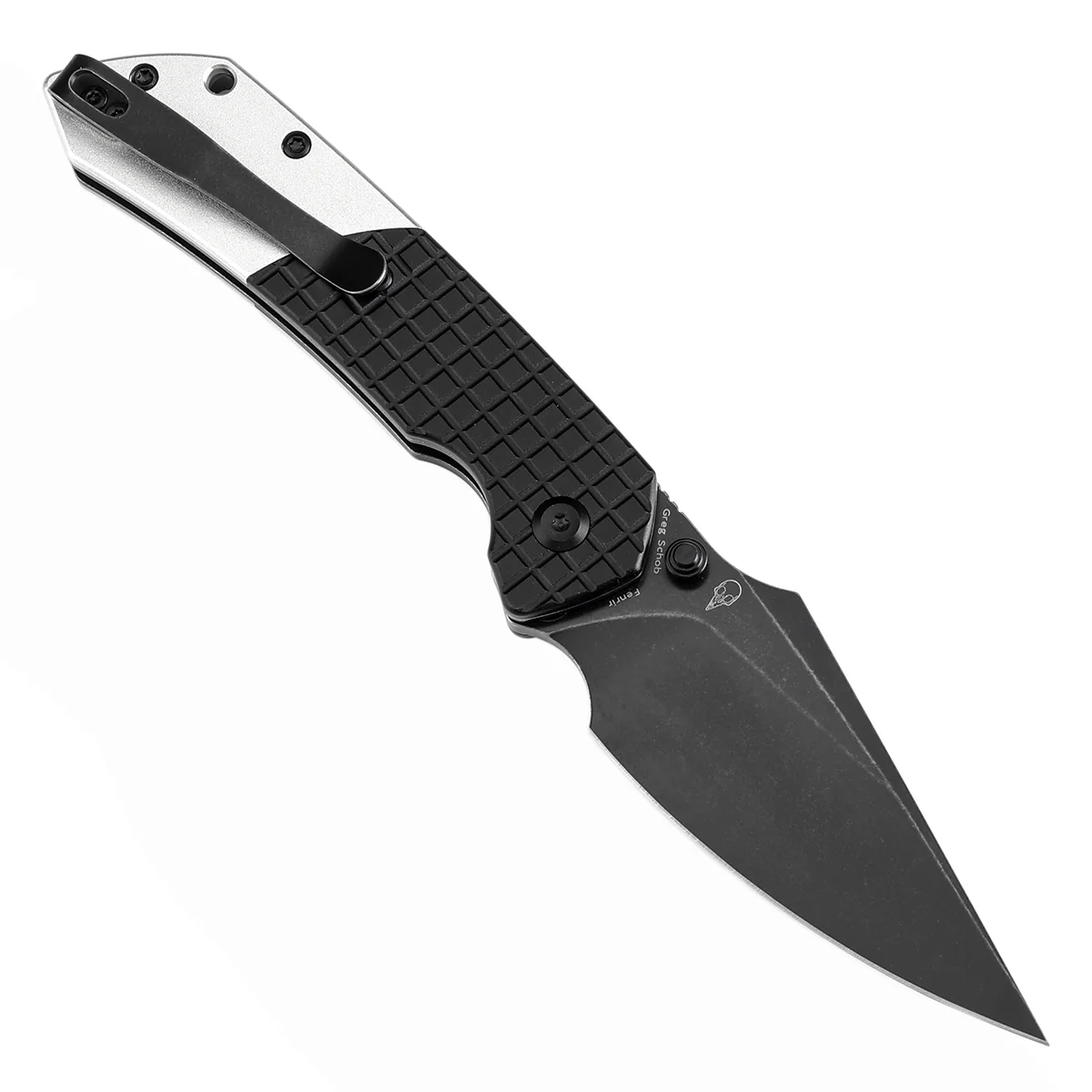 Tenable Button Lock Fenrir Folding Knife Black Frag Pattern & Plain Aluminum Handle (3.45" Blackwash 14C28N Blade) Sparrow Knife Design--T1034S2 - Image 3