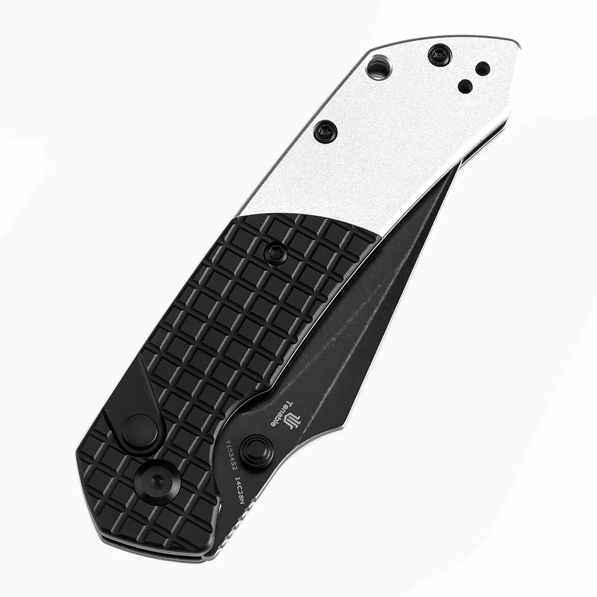 Tenable Button Lock Fenrir Folding Knife Black Frag Pattern & Plain Aluminum Handle (3.45" Blackwash 14C28N Blade) Sparrow Knife Design--T1034S2 - Image 6