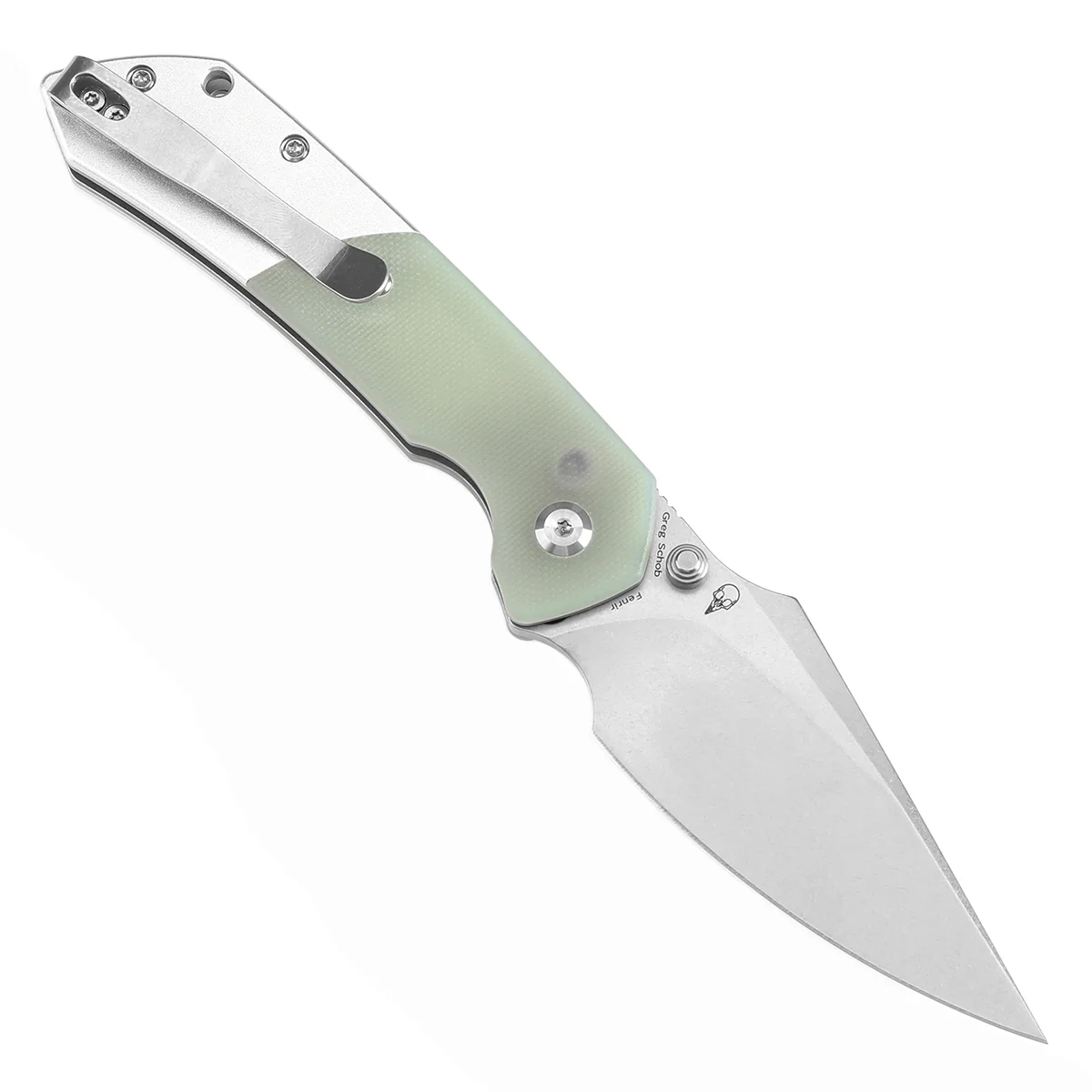 Tenable Button Lock Fenrir Folding Knife Jade G10 & Plain Aluminum Handle (3.45" Stonewashed 14C28N Blade) Sparrow Knife Design--T1034S7 - Image 3