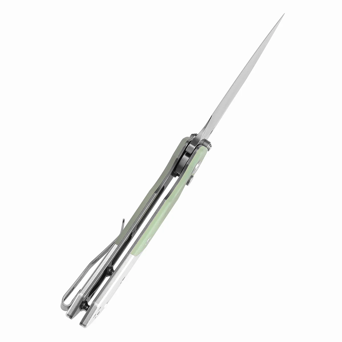 Tenable Button Lock Fenrir Folding Knife Jade G10 & Plain Aluminum Handle (3.45" Stonewashed 14C28N Blade) Sparrow Knife Design--T1034S7 - Image 4