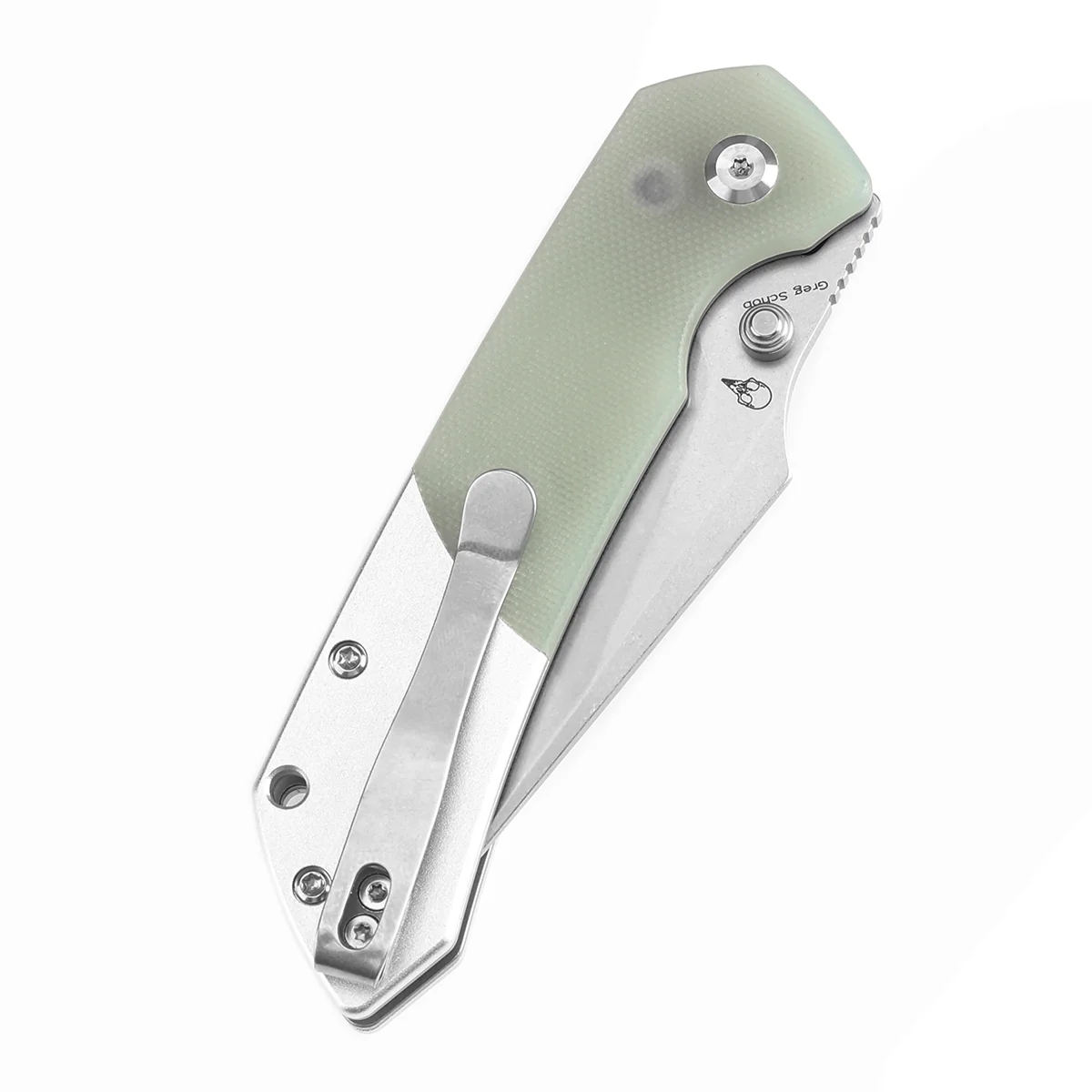 Tenable Button Lock Fenrir Folding Knife Jade G10 & Plain Aluminum Handle (3.45" Stonewashed 14C28N Blade) Sparrow Knife Design--T1034S7 - Image 7