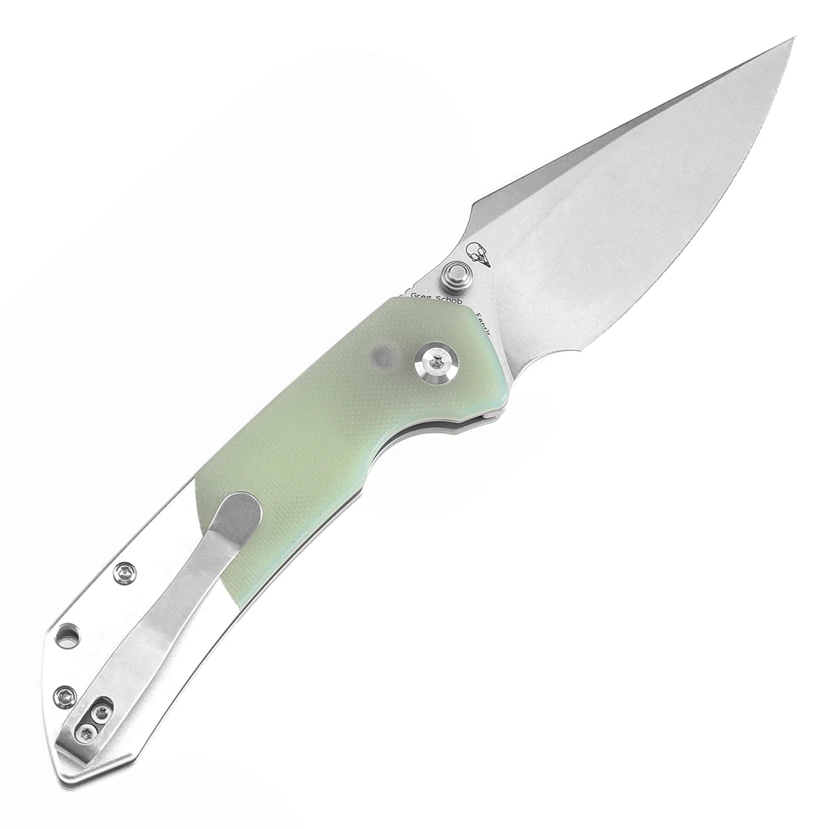 Tenable Button Lock Fenrir Folding Knife Jade G10 & Plain Aluminum Handle (3.45" Stonewashed 14C28N Blade) Sparrow Knife Design--T1034S7 - Image 8