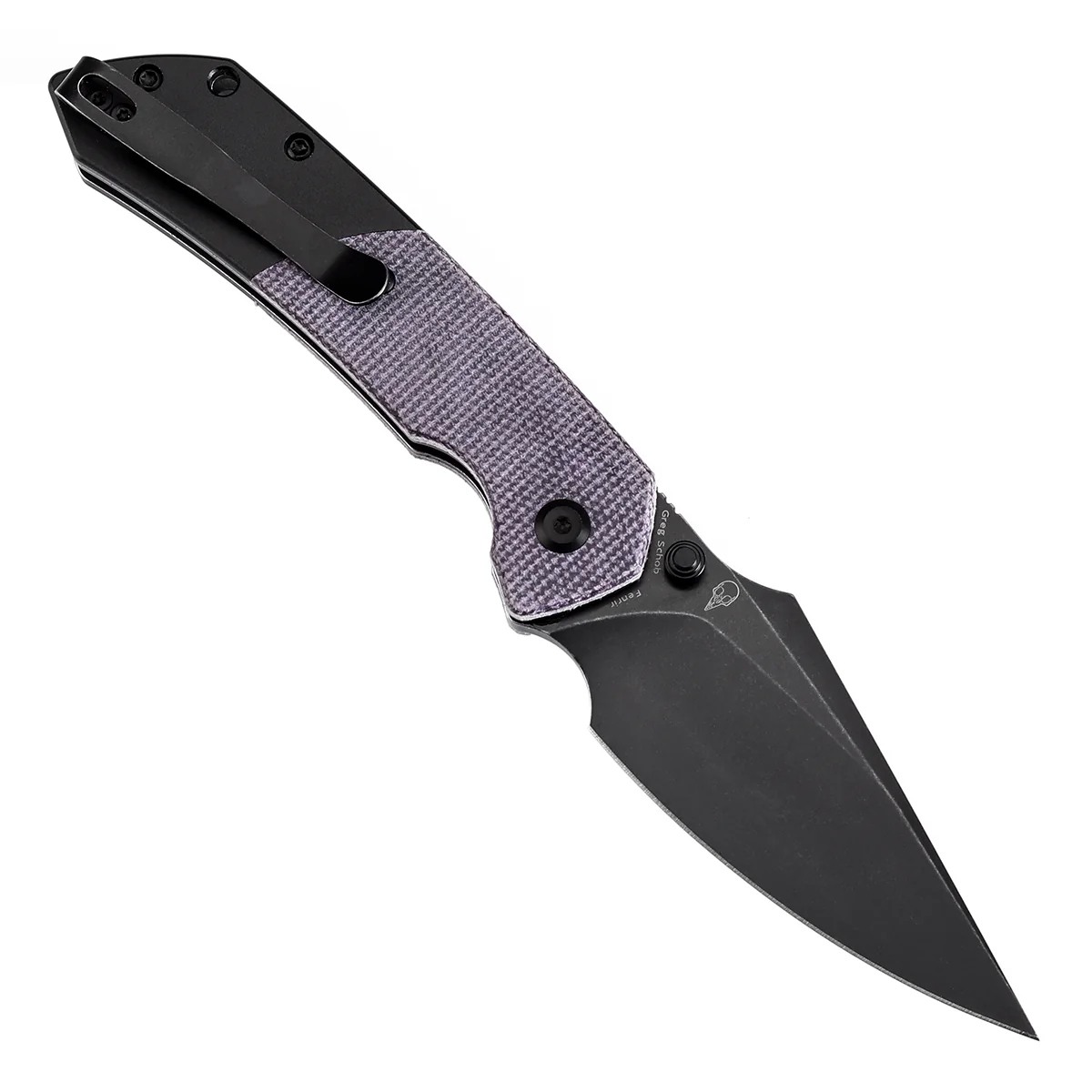 Tenable Button Lock Fenrir Folding Knife Purple Micarta & Blackwash Aluminum Handle (3.45" Blackwash 14C28N Blade) Sparrow Knife Design--T1034S5 - Image 3