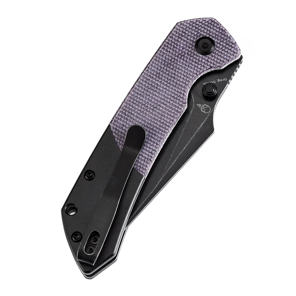 Tenable Button Lock Fenrir Folding Knife Purple Micarta & Blackwash Aluminum Handle (3.45" Blackwash 14C28N Blade) Sparrow Knife Design--T1034S5 - Image 7