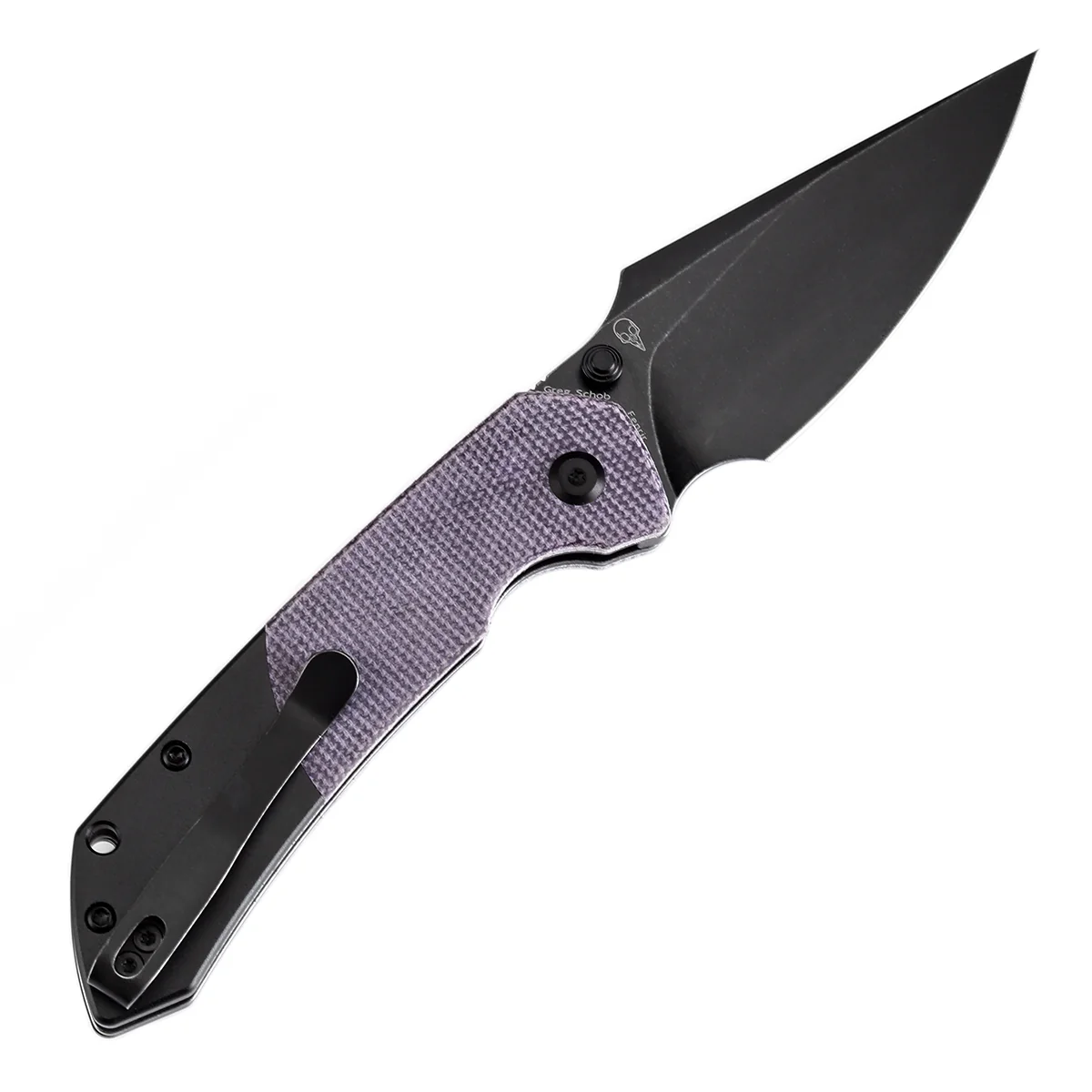 Tenable Button Lock Fenrir Folding Knife Purple Micarta & Blackwash Aluminum Handle (3.45" Blackwash 14C28N Blade) Sparrow Knife Design--T1034S5 - Image 8