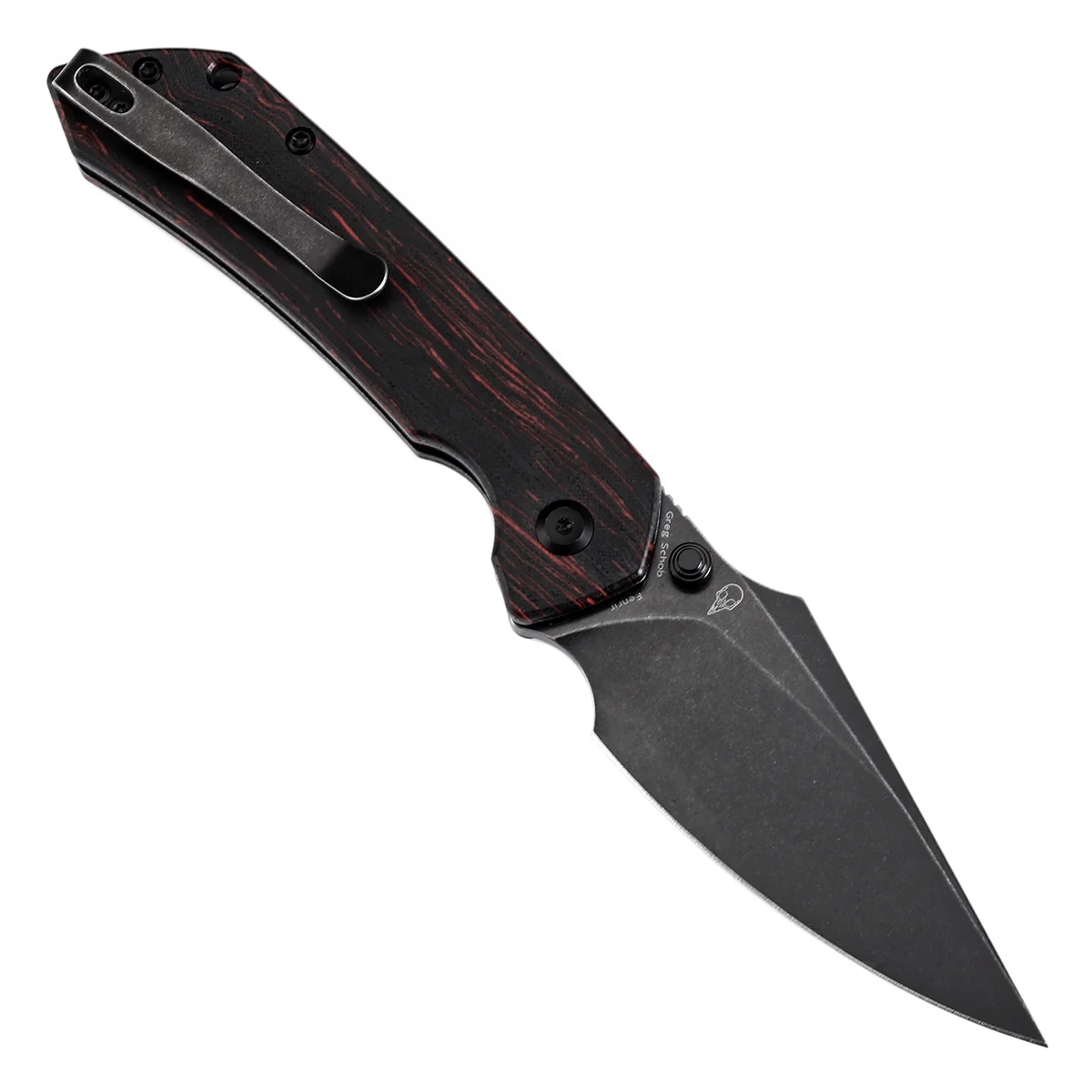 Tenable Button Lock Fenrir Folding Knife Black & Red G-mascus Handle (3.45" Blackwash 14C28N Blade) Sparrow Knife Design--T1034F1 - Image 3