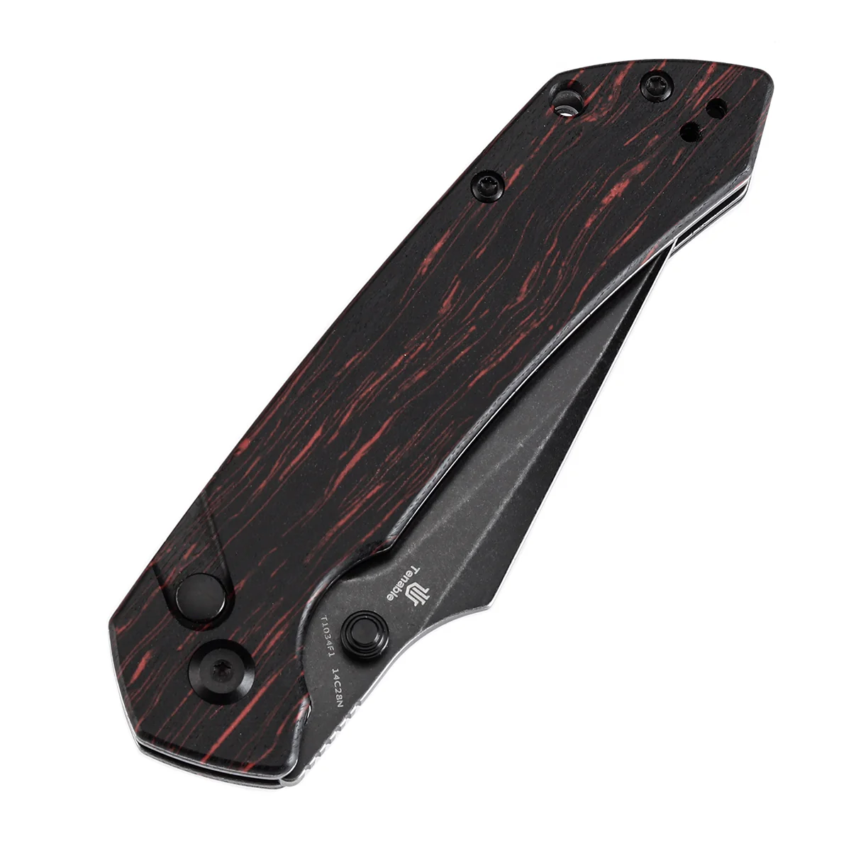 Tenable Button Lock Fenrir Folding Knife Black & Red G-mascus Handle (3.45" Blackwash 14C28N Blade) Sparrow Knife Design--T1034F1 - Image 6