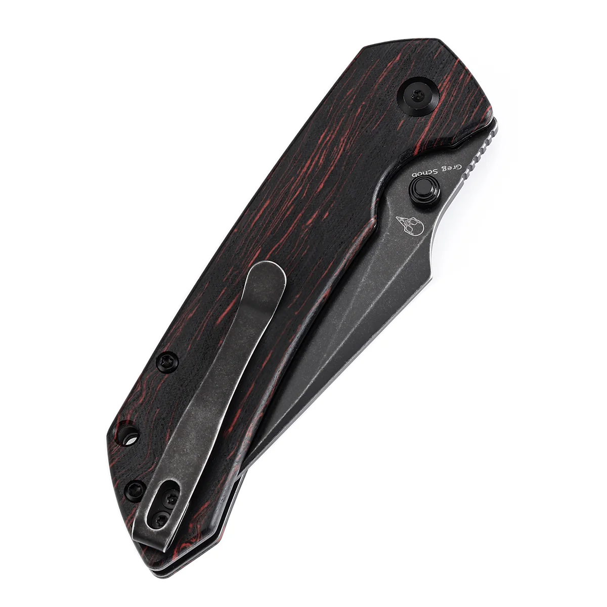 Tenable Button Lock Fenrir Folding Knife Black & Red G-mascus Handle (3.45" Blackwash 14C28N Blade) Sparrow Knife Design--T1034F1 - Image 7