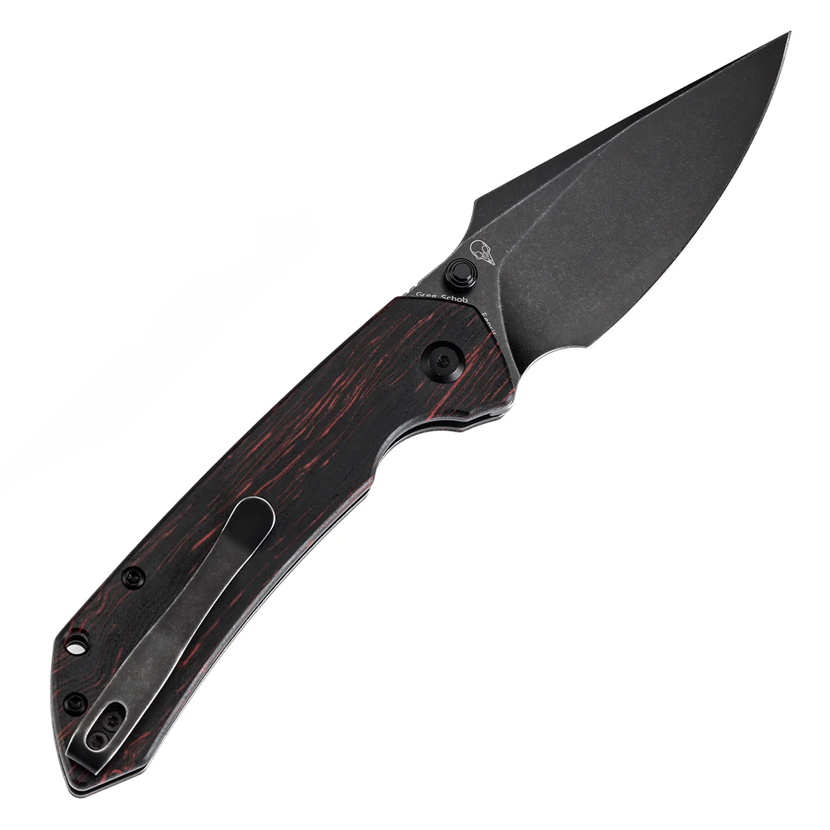 Tenable Button Lock Fenrir Folding Knife Black & Red G-mascus Handle (3.45" Blackwash 14C28N Blade) Sparrow Knife Design--T1034F1 - Image 8