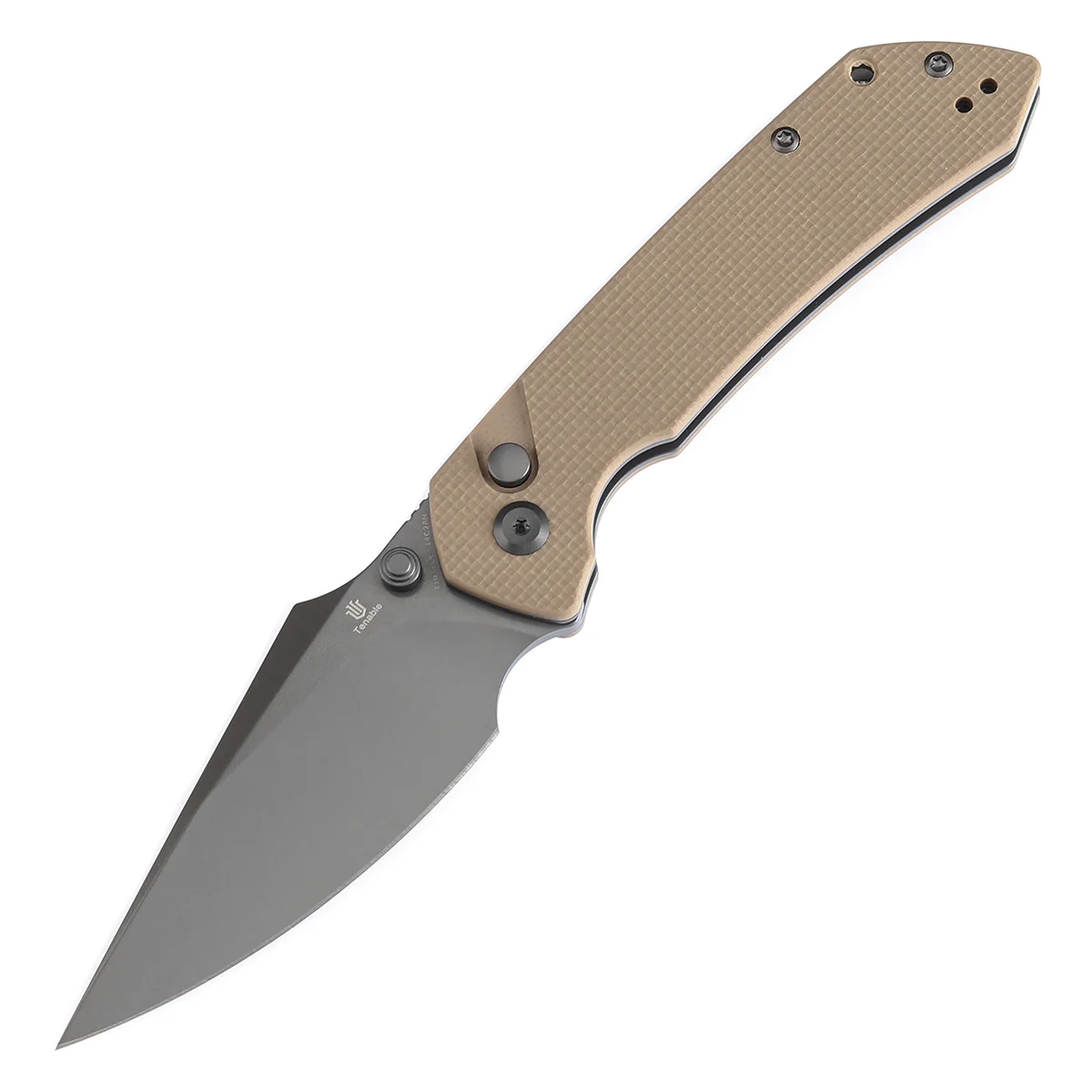 Tenable Button Lock Fenrir Folding Knife Light Sand G10 Handle (3.45" Grey TiCn Coated 14C28N Blade) Sparrow Knife Design--T1034F4 - Image 2