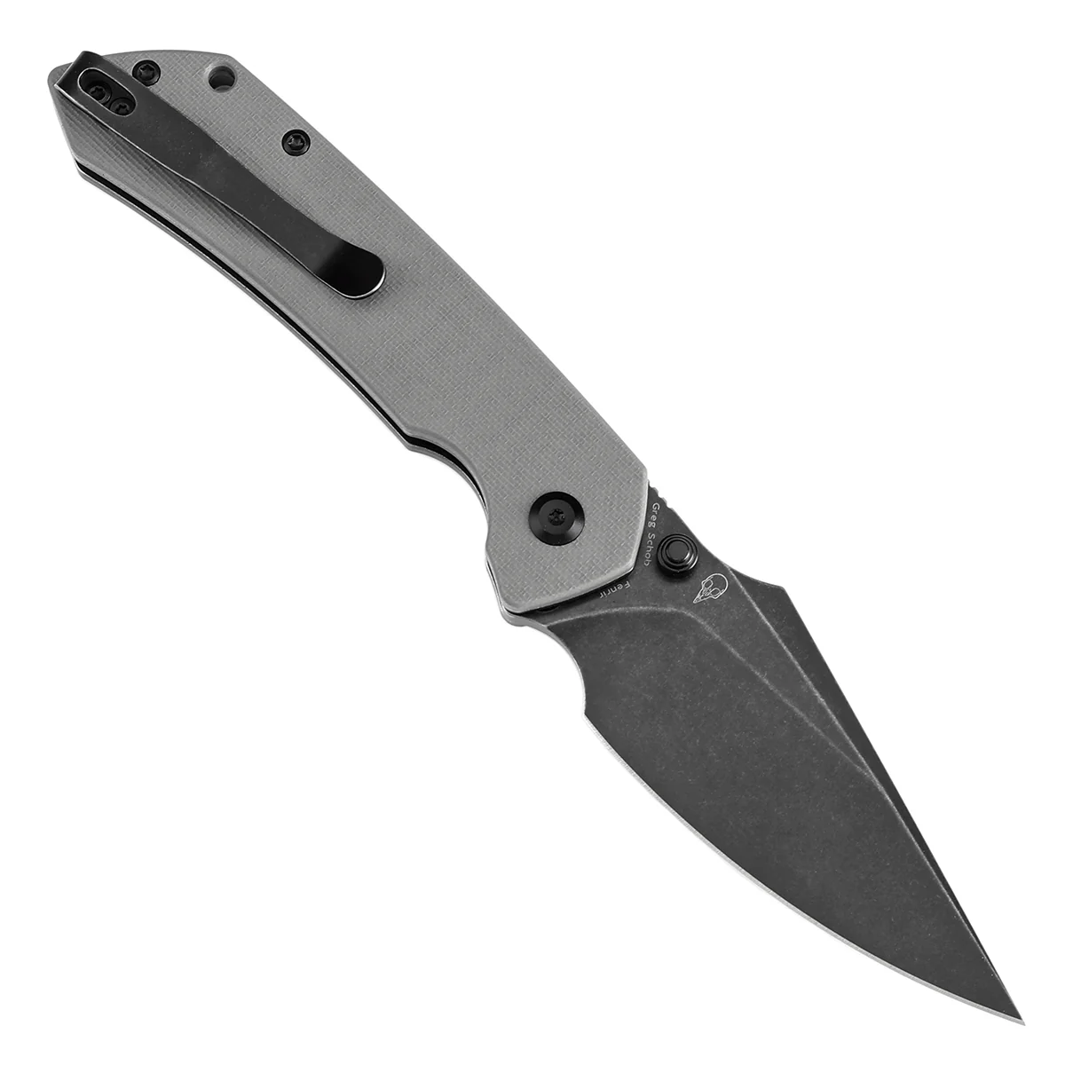 Tenable Button Lock Fenrir Folding Knife Grey G10 Handle (3.45" Blackwash 14C28N Blade) Sparrow Knife Design--T1034F3 - Image 3