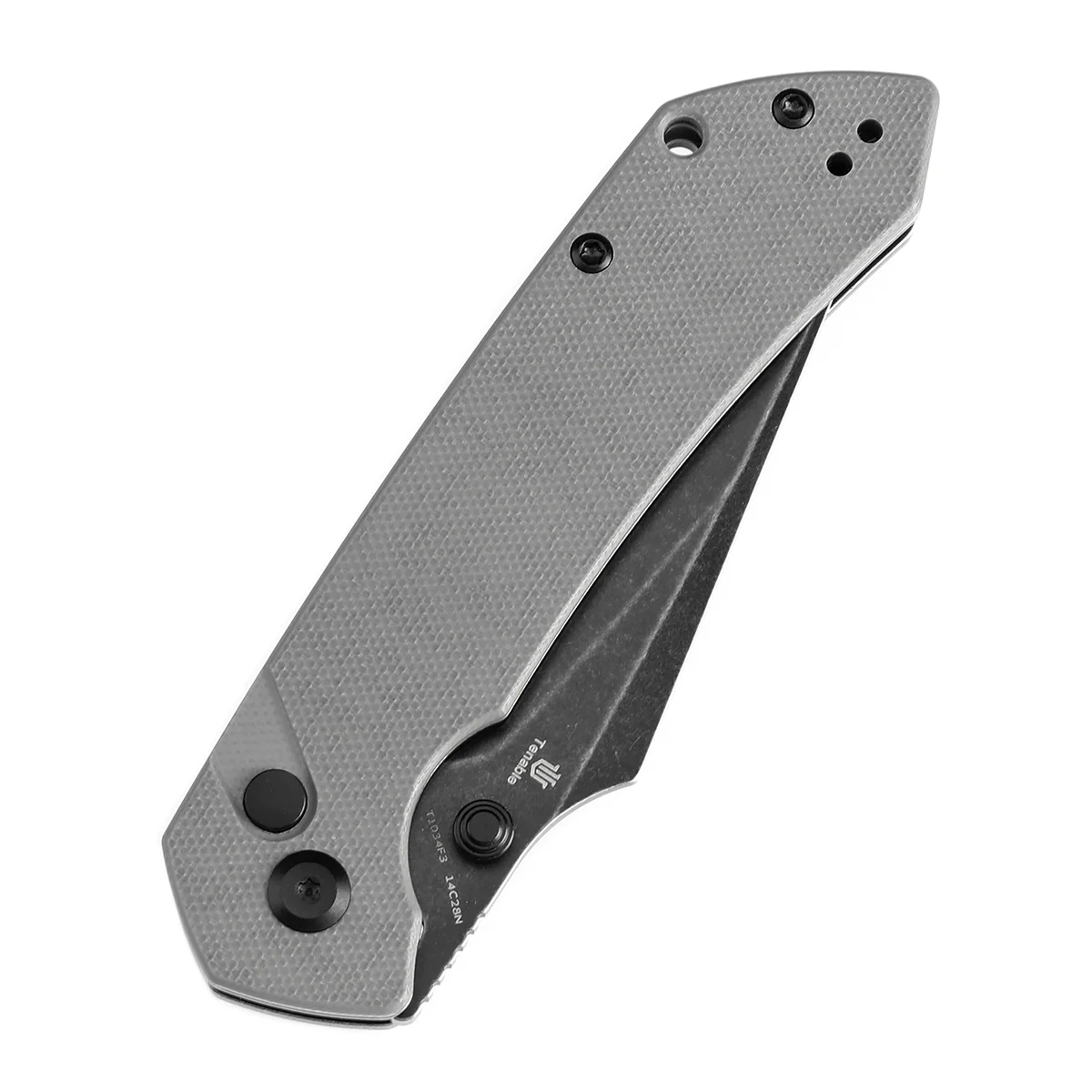 Tenable Button Lock Fenrir Folding Knife Grey G10 Handle (3.45" Blackwash 14C28N Blade) Sparrow Knife Design--T1034F3 - Image 6