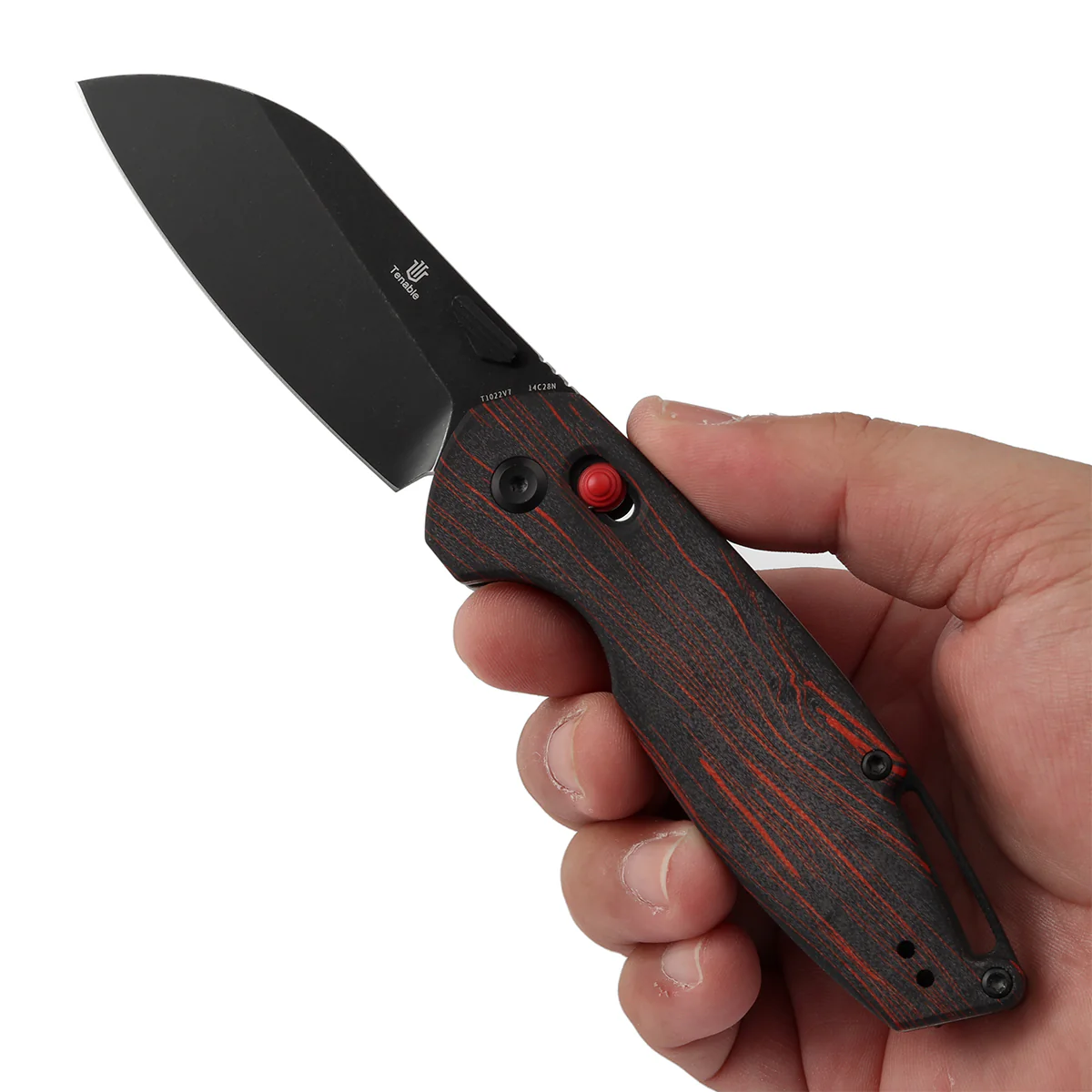 Tenable Model 6 Cross Bar Lock | Red & Black G-mascus Handle | 3.1" Blackwash 14C28N Blade | Nick Swan Design--T1022V7 - Image 9