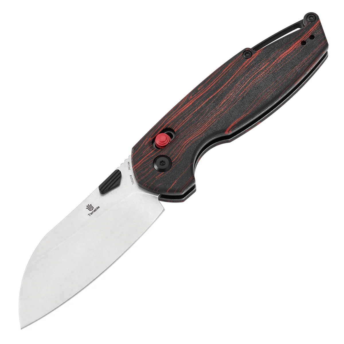 Tenable Model 6 Cross Bar Lock | Red & Black G-mascus Handle | 3.1" Stonewashed 14C28N Blade | Nick Swan Design--T1022V8 - Image 2