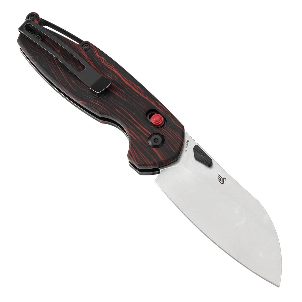 Tenable Model 6 Cross Bar Lock | Red & Black G-mascus Handle | 3.1" Stonewashed 14C28N Blade | Nick Swan Design--T1022V8 - Image 3