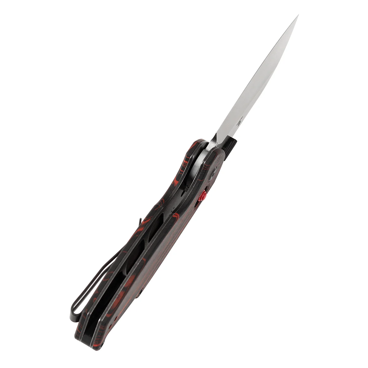 Tenable Model 6 Cross Bar Lock | Red & Black G-mascus Handle | 3.1" Stonewashed 14C28N Blade | Nick Swan Design--T1022V8 - Image 4